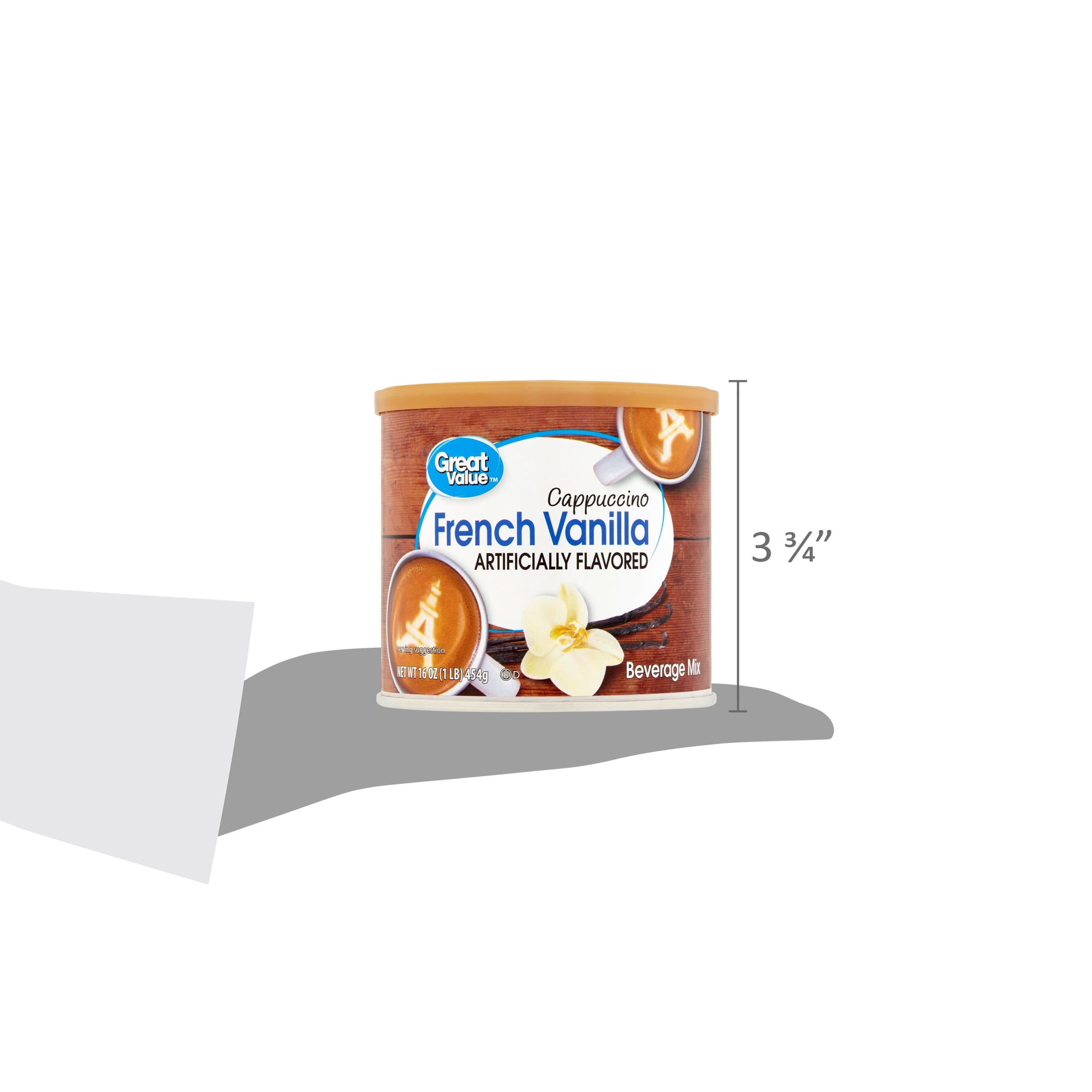 Great Value French Vanilla Naturally Caffeinated Instant Cappuccino Drink Mix 16 oz Canister