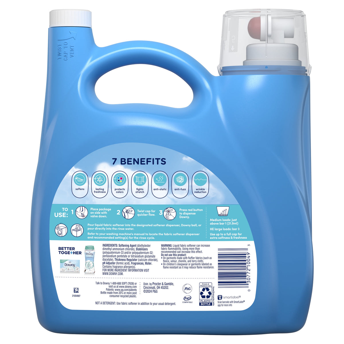 Downy Liquid Fabric Softener Cool Cotton Scent 140 fl oz 190 Loads