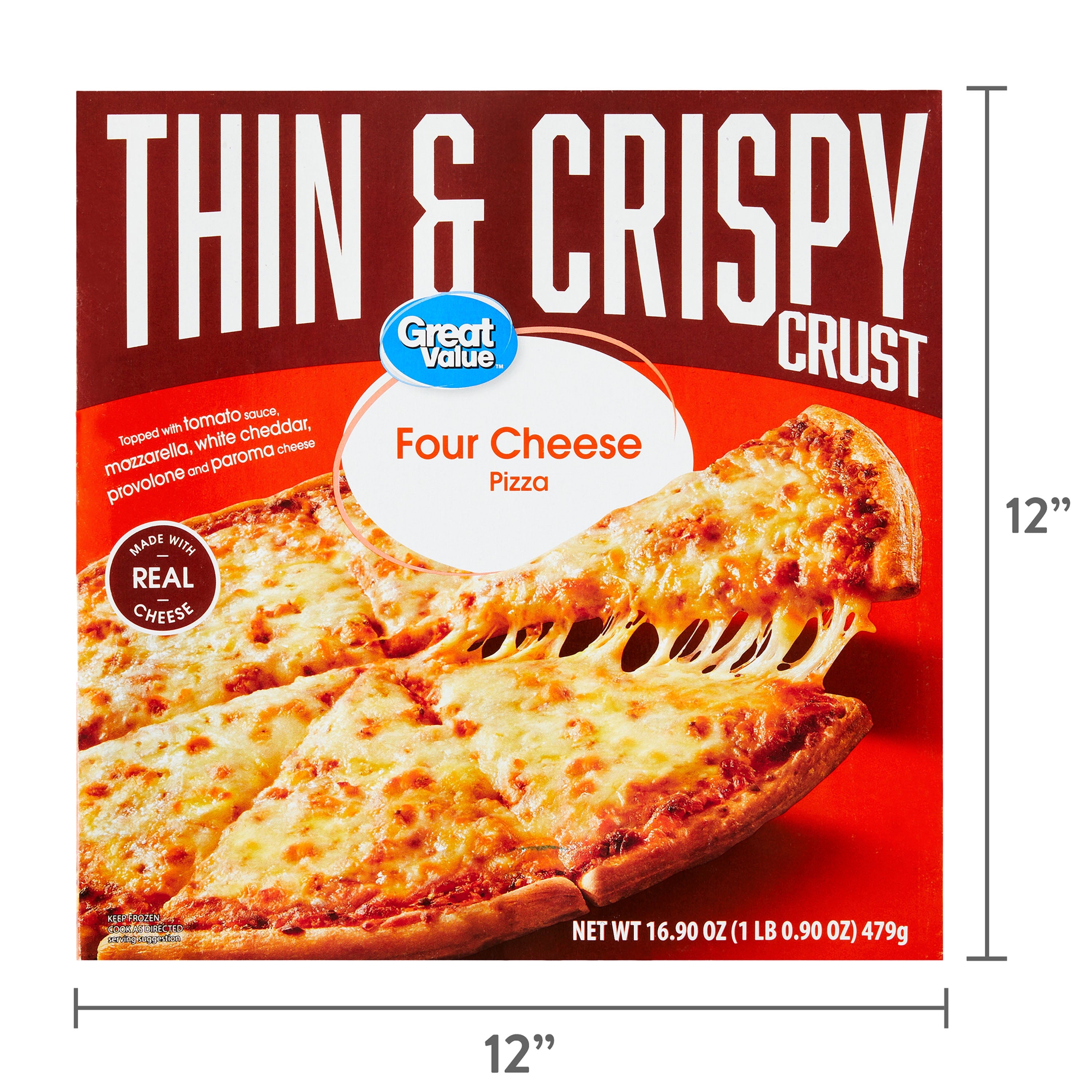 Great Value Thin Crust Four Cheese Frozen Pizza 16.9 Oz