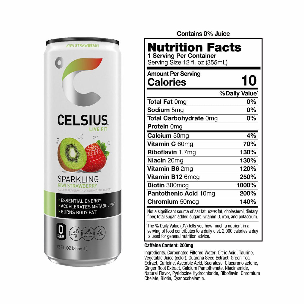 CELSIUS Sparkling Kiwi Strawberry Functional Energy Drink 12 fl oz Single Can