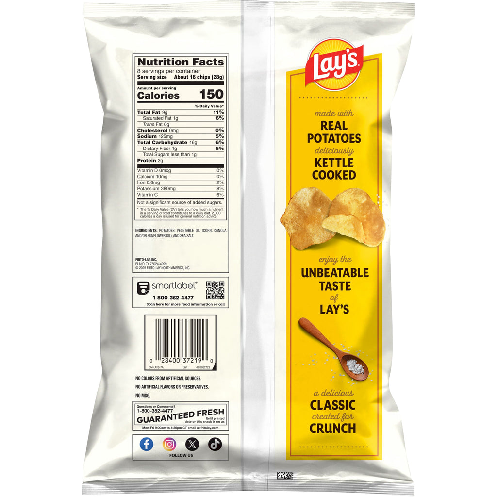 Original Sea Salt Kettle Cooked Potato Chips 8 Oz 1 Count Lay's
