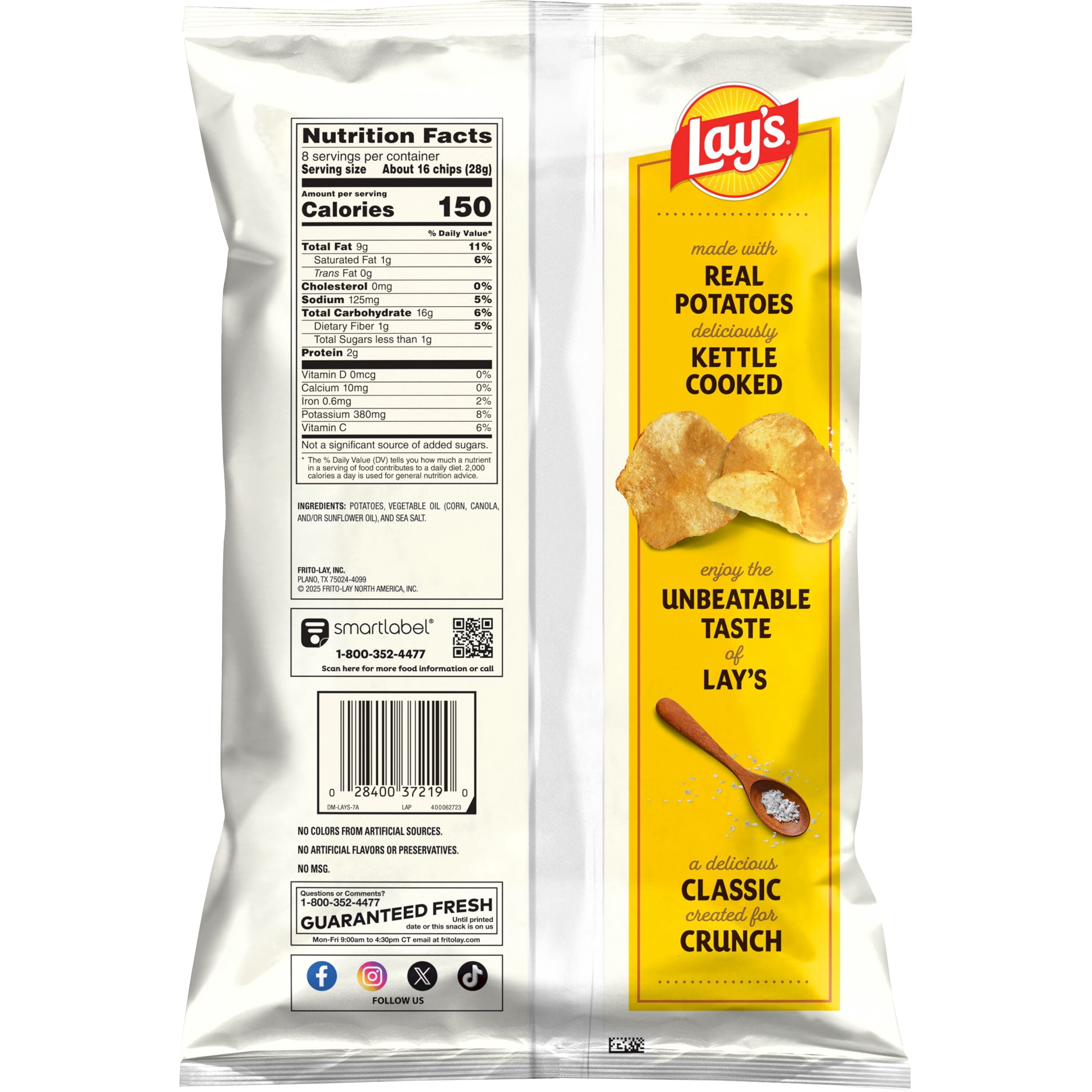 Original Sea Salt Kettle Cooked Potato Chips 8 Oz 1 Count Lay's