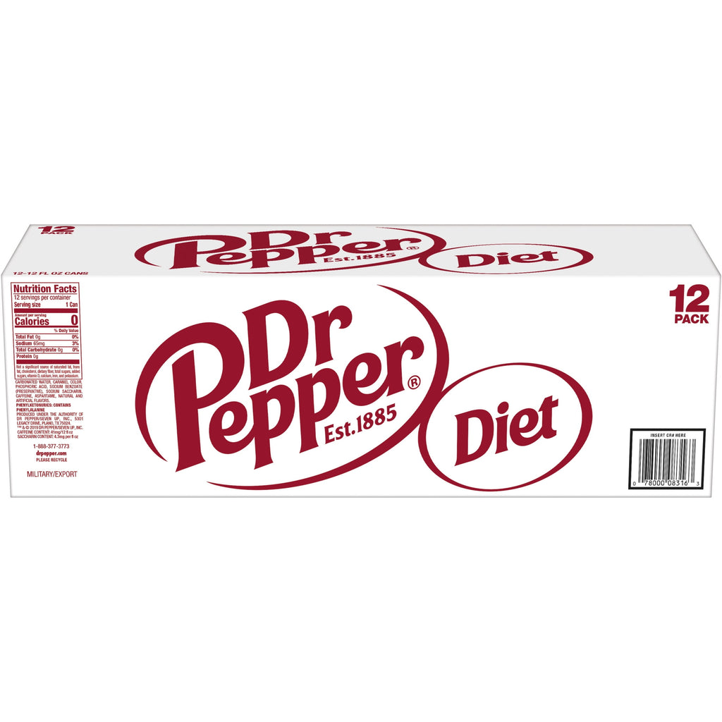Diet Dr Pepper Soda Pop Cans 12 Fl Oz 12 Pack