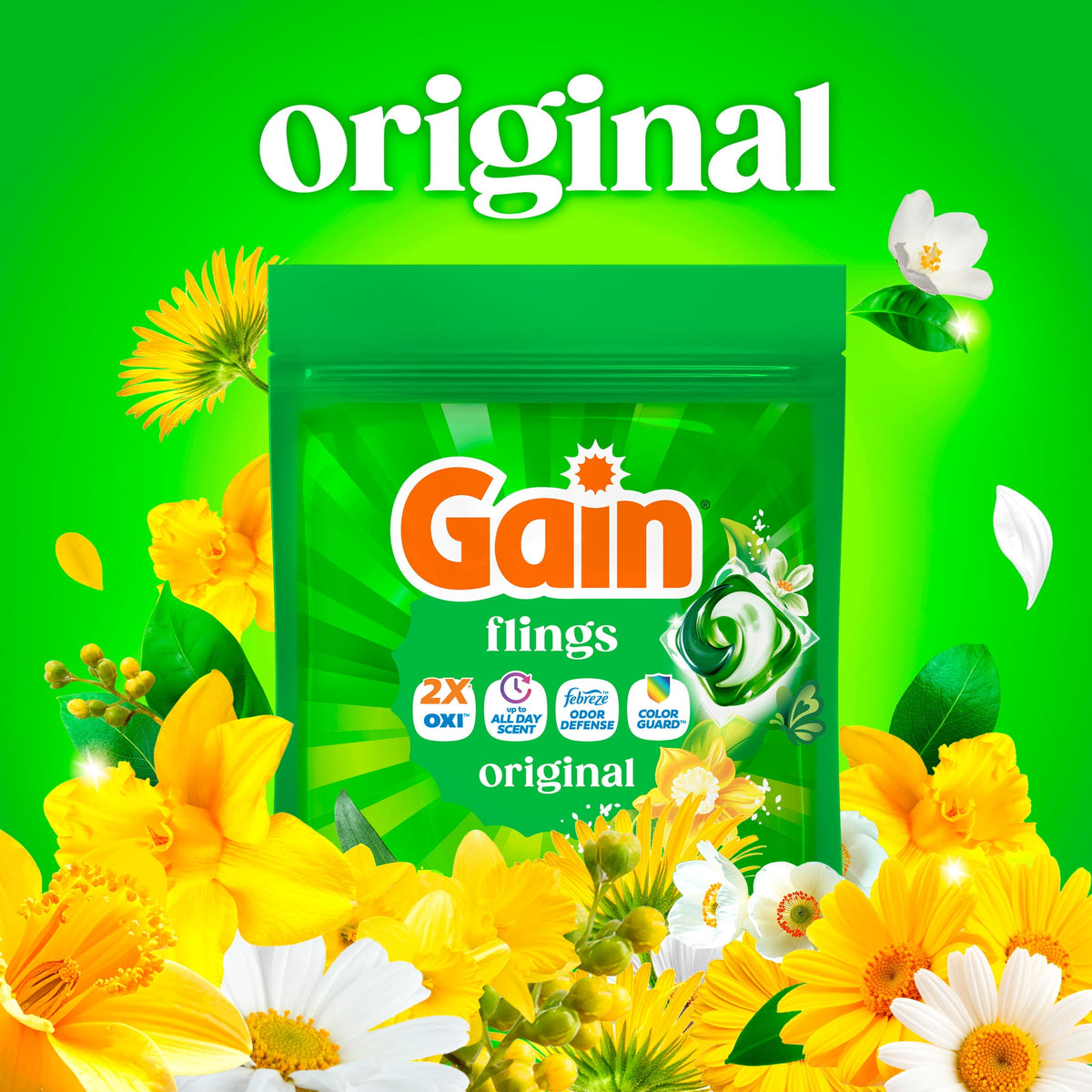 Gain Flings 4-in-1 Oxi Boost Febreze Laundry Detergent Pacs Original Scent 12 Count