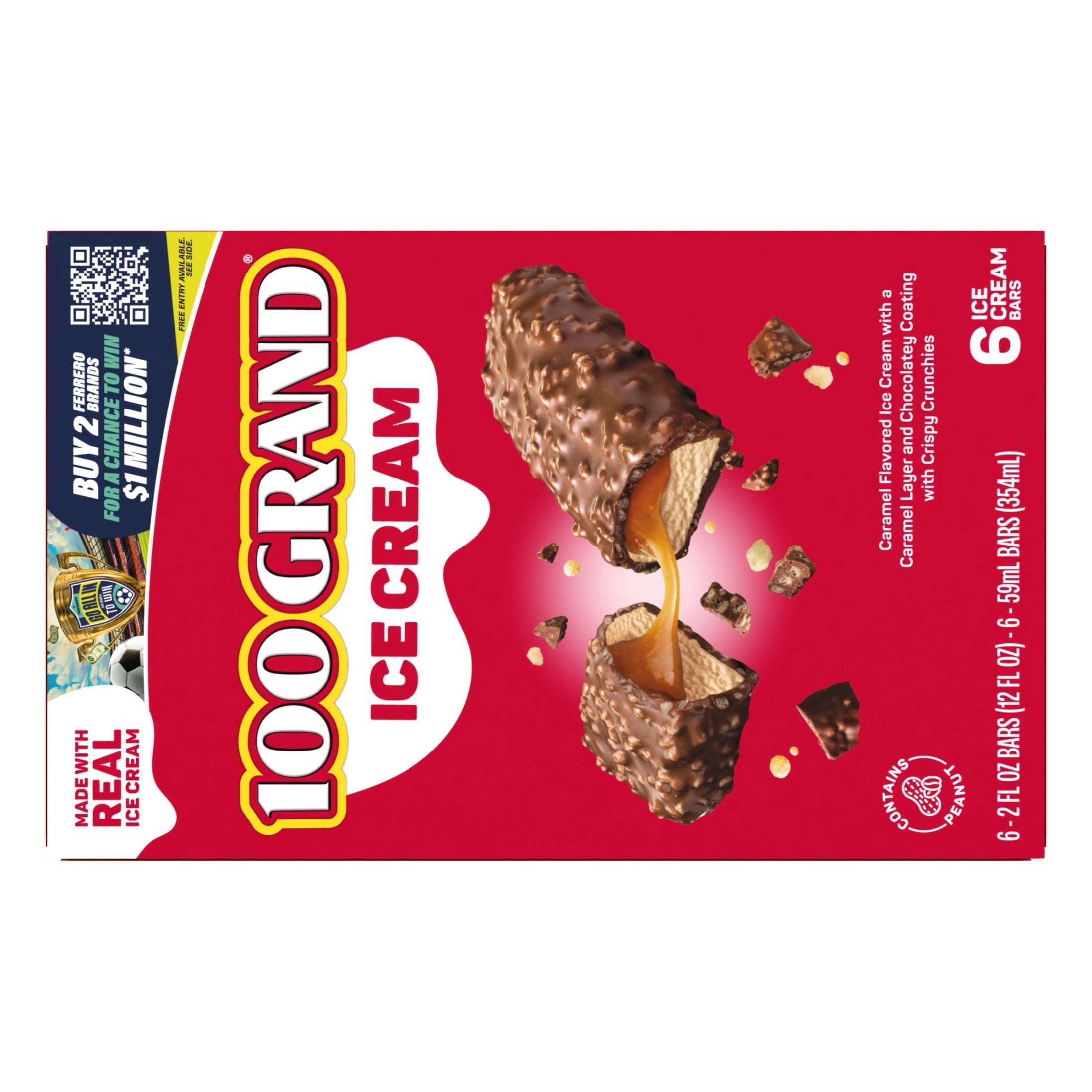 100 Grand Ice Cream Bars Caramel Crispy Crunchies Chocolatey Coating 6 Count 12 Fl Oz