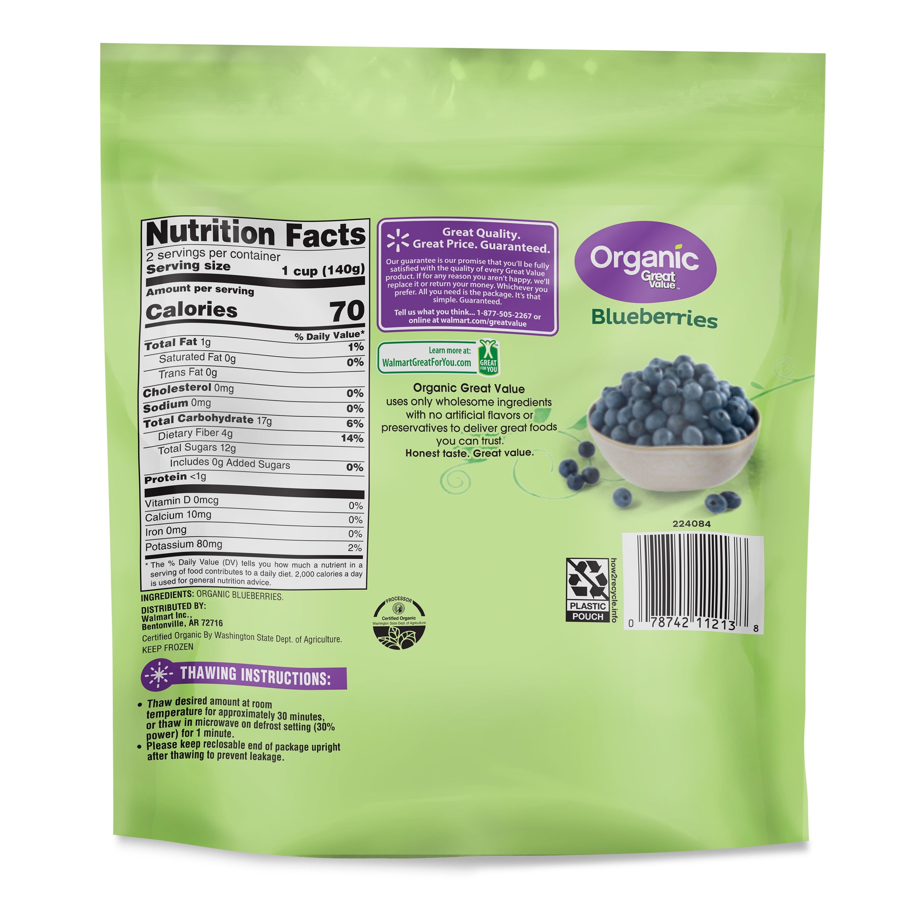 Great Value Organic Blueberries Frozen 10 Oz