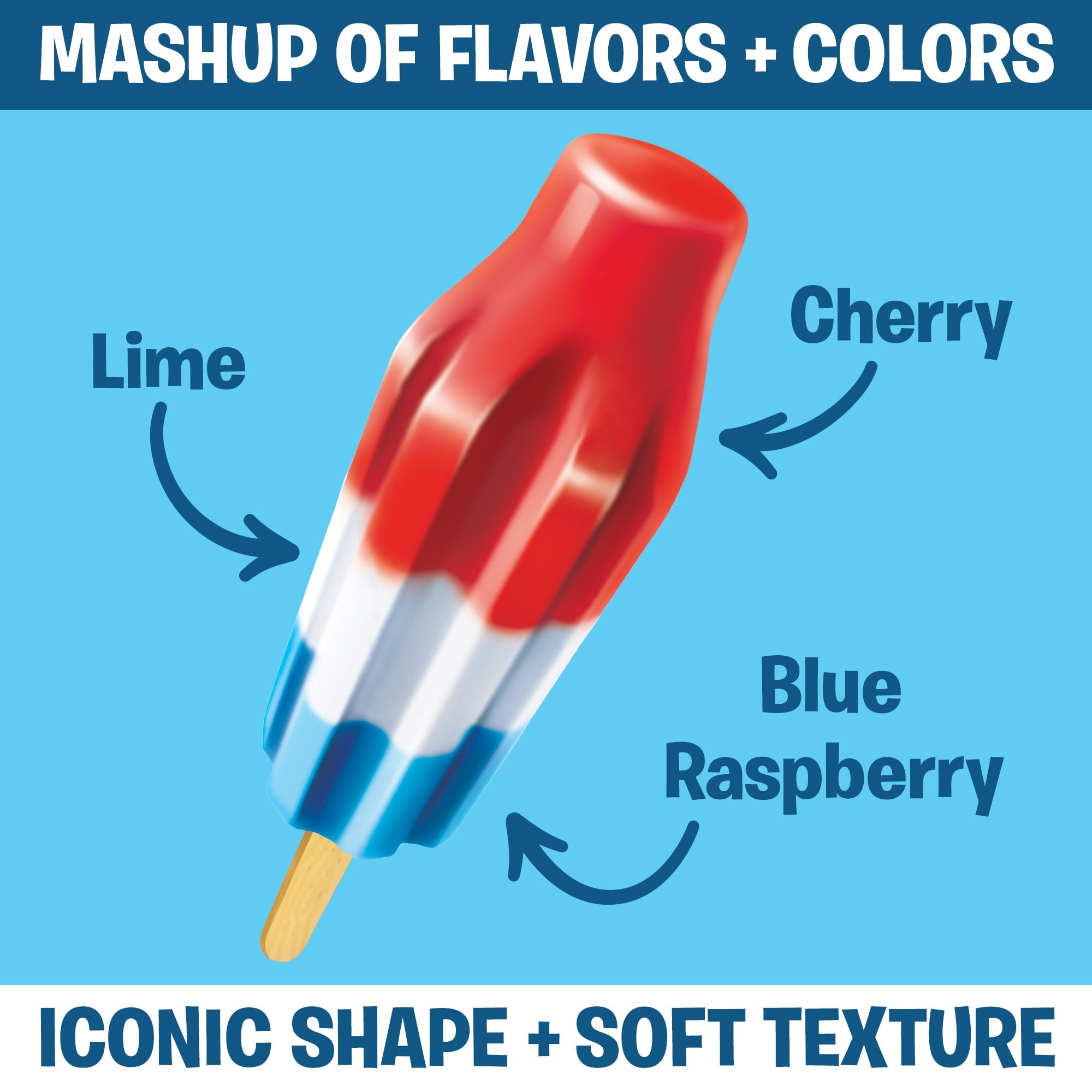 Bomb Pop Original Freeze Ice Pops Cherry Lime & Blue Raspberry 12 Count 21 Fl Oz