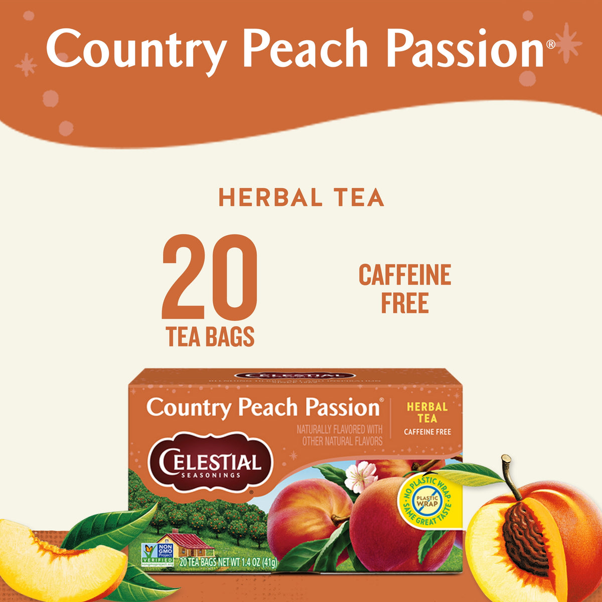 Celestial Seasonings Country Peach Passion Caffeine-Free Herbal Tea Bags 1.7 oz 20 Count