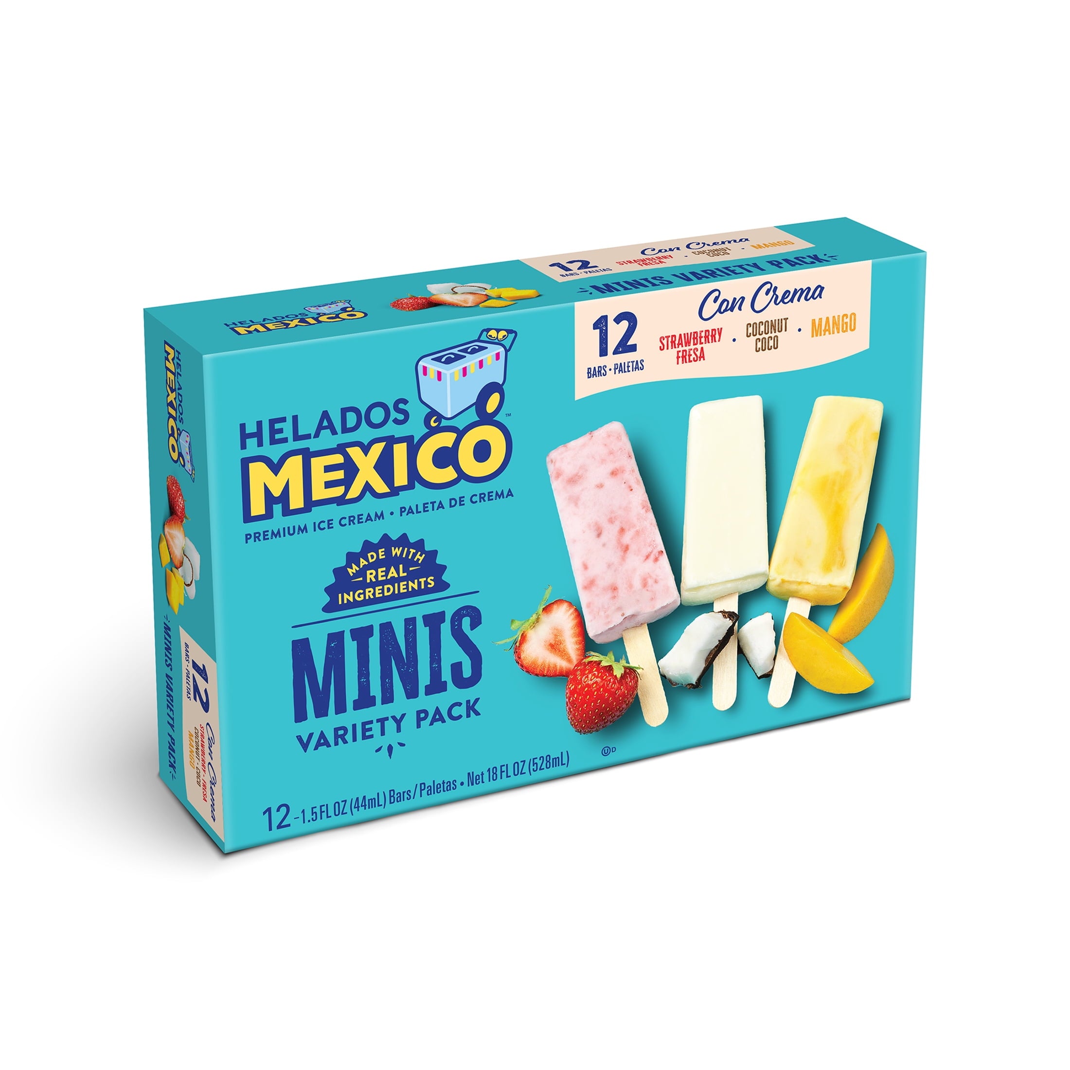 Helados Mexico Minis Strawberry Coconut Mango Ice Cream Bars Variety Pack 12 Count 18 Fl Oz