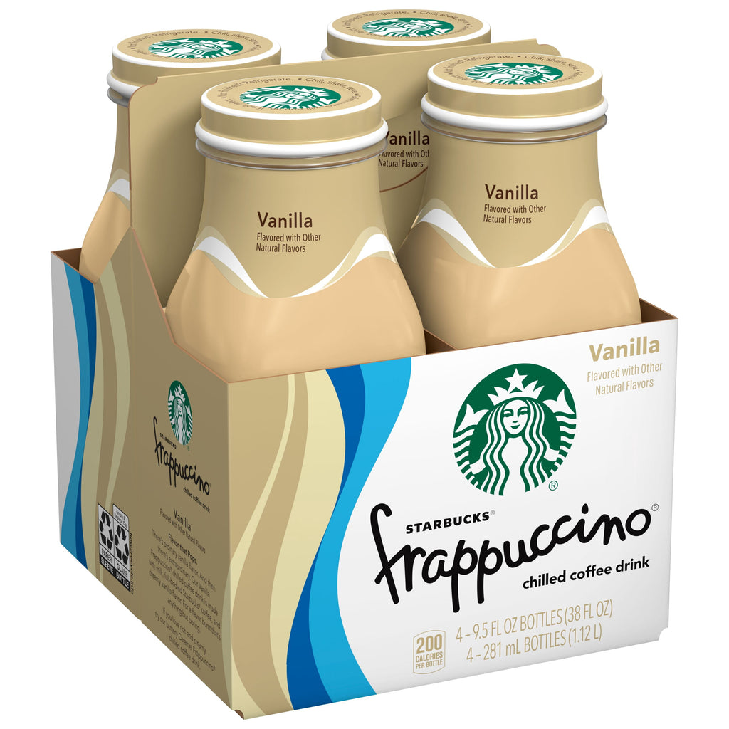 Starbucks Naturally Caffeinated Vanilla Frappuccino Medium Roast Chilled Coffee Drink 9.5 fl oz 4 Count