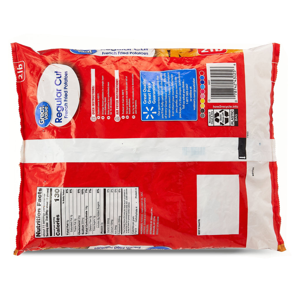 Great Value Regular Cut French Fried Potatoes Frozen 32 Oz