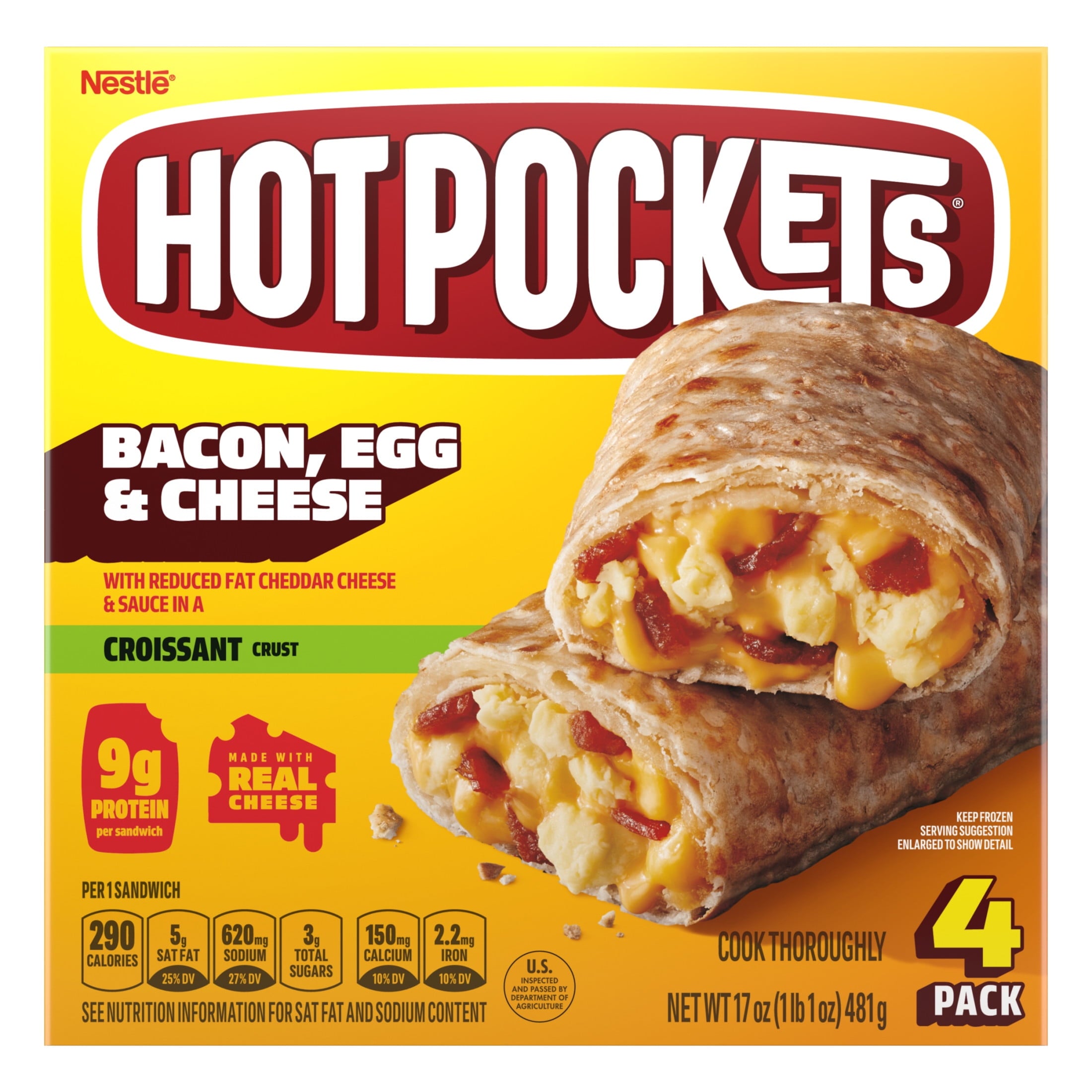 Hot Pockets Bacon Egg and Cheese Croissant Crust Breakfast Sandwich Frozen 17 Oz 4 Count