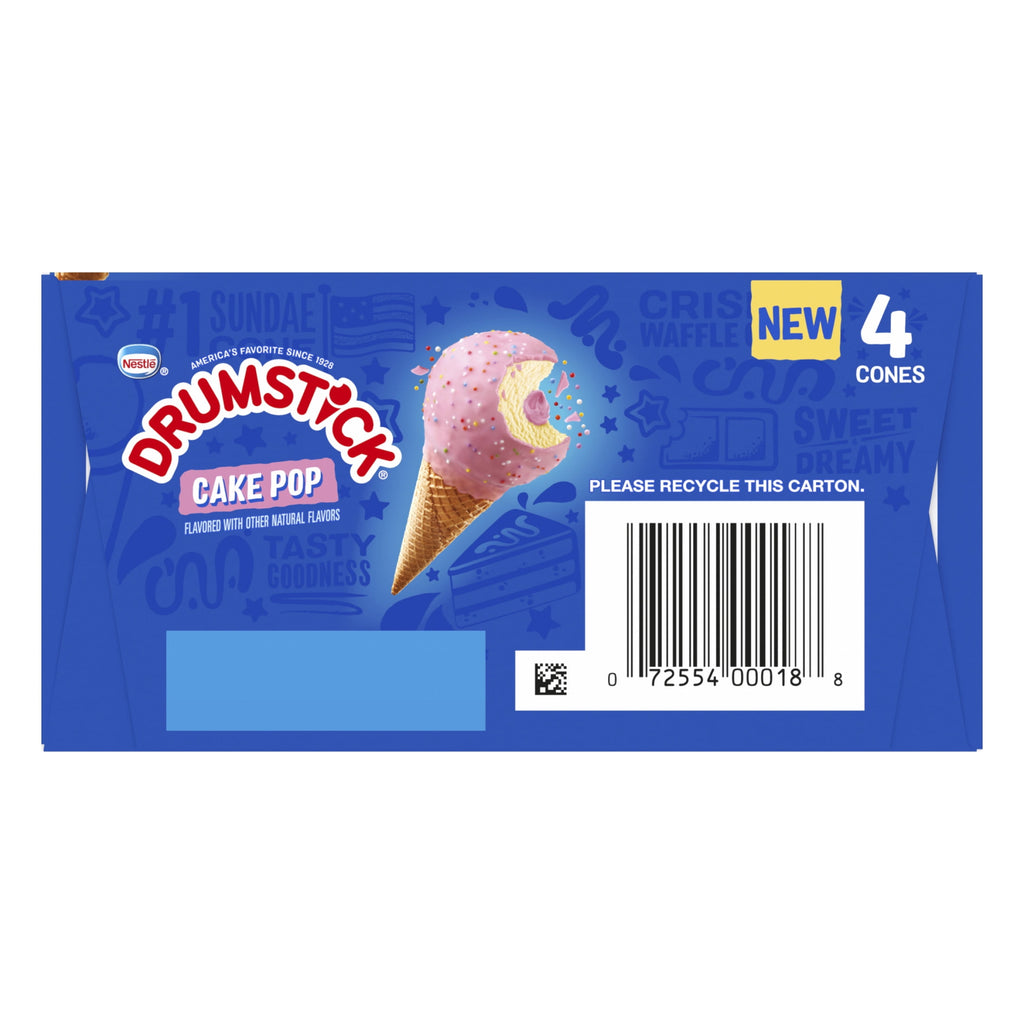 Drumstick Cake Pop Ice Cream Cones 18.4 Oz 4 Count Box