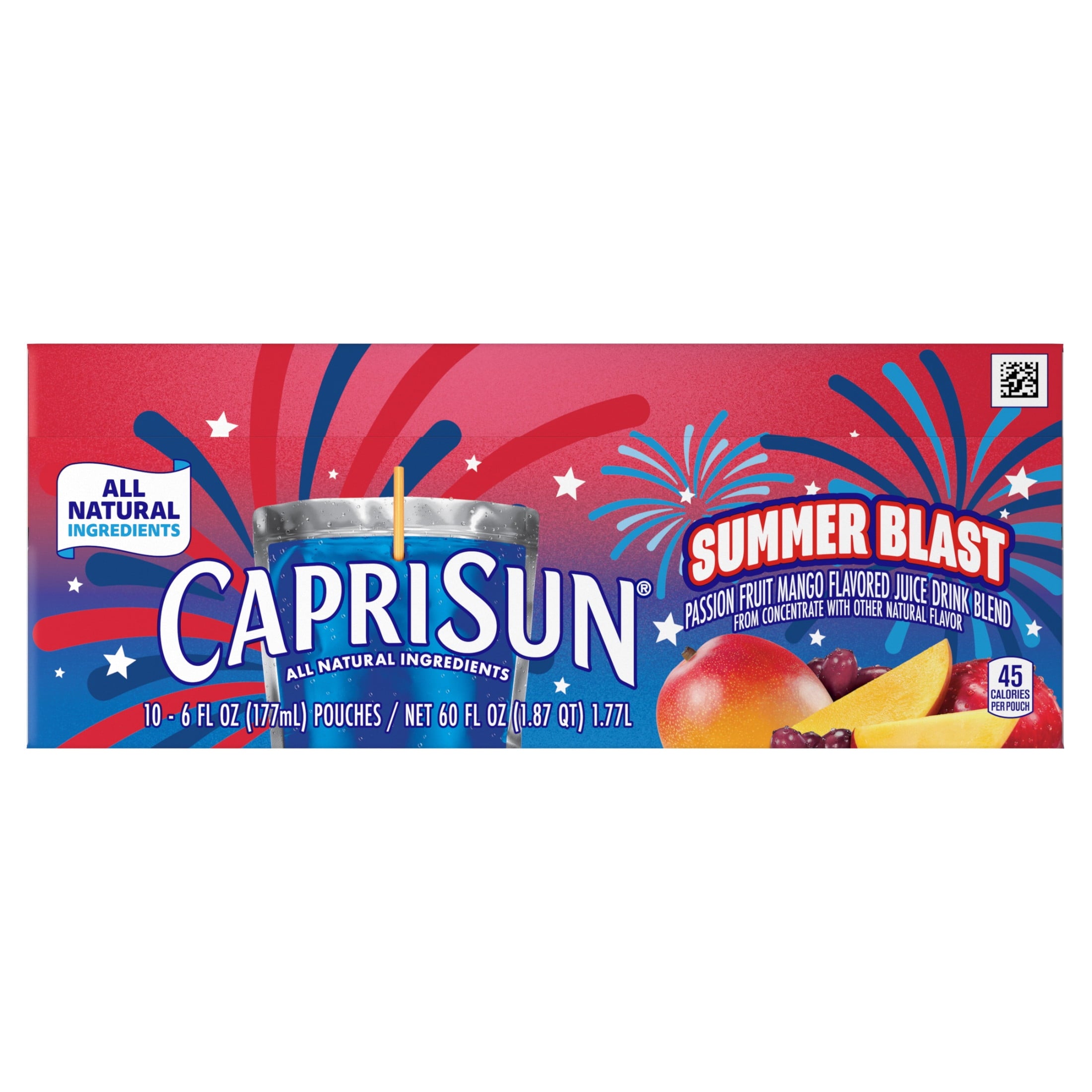 Capri Sun Summer Blast Passion Fruit Mango Flavored Juice Drink Blend 10 Count 6 fl oz Pouches