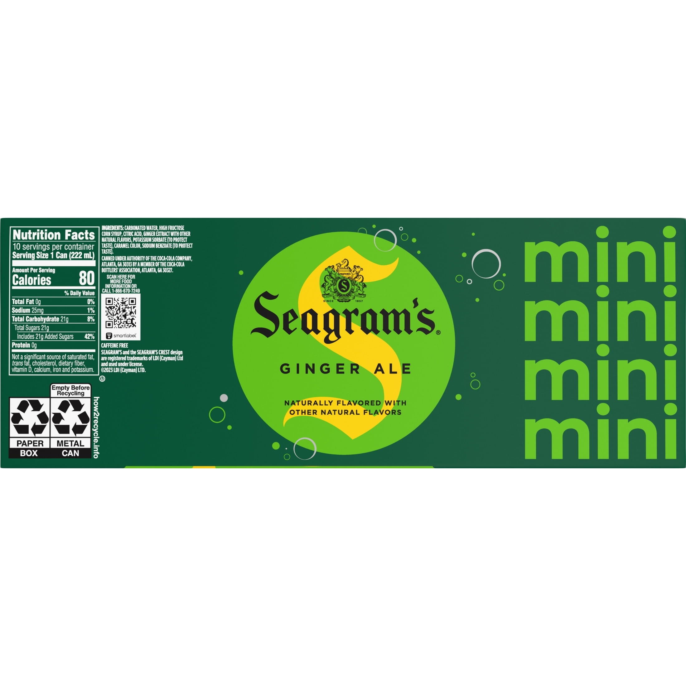 Seagram's Ginger Ale Soda Pop Mini Cans 7.5 Fl Oz 10 Pack