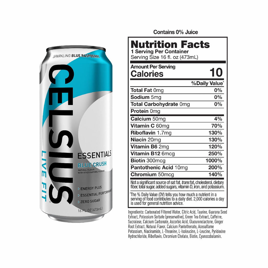 CELSIUS Essentials Sparkling Blue Crush Performance Energy Drink 16 fl oz Single Can