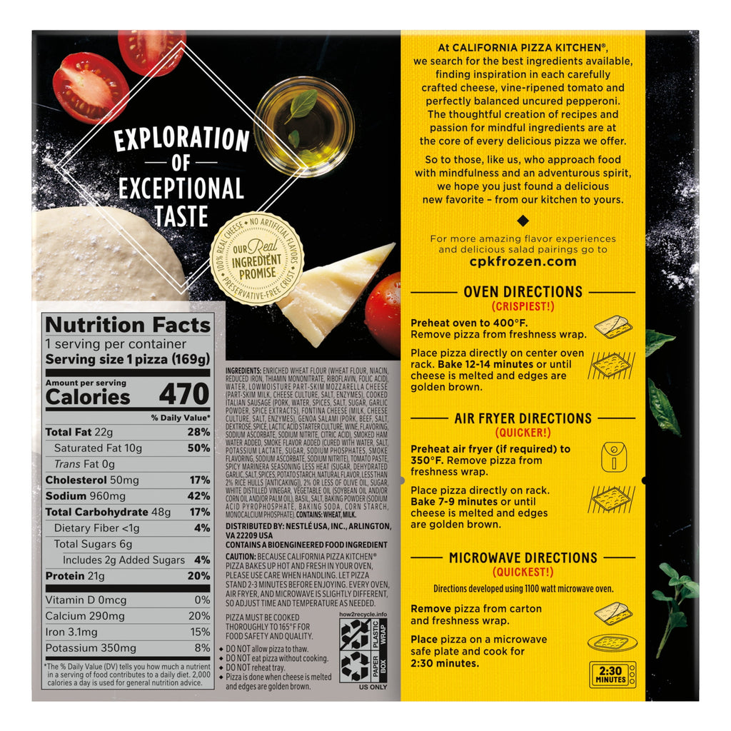 California Pizza Kitchen Sicilian Recipe Personal Size Frozen Pizza 5.9 Oz