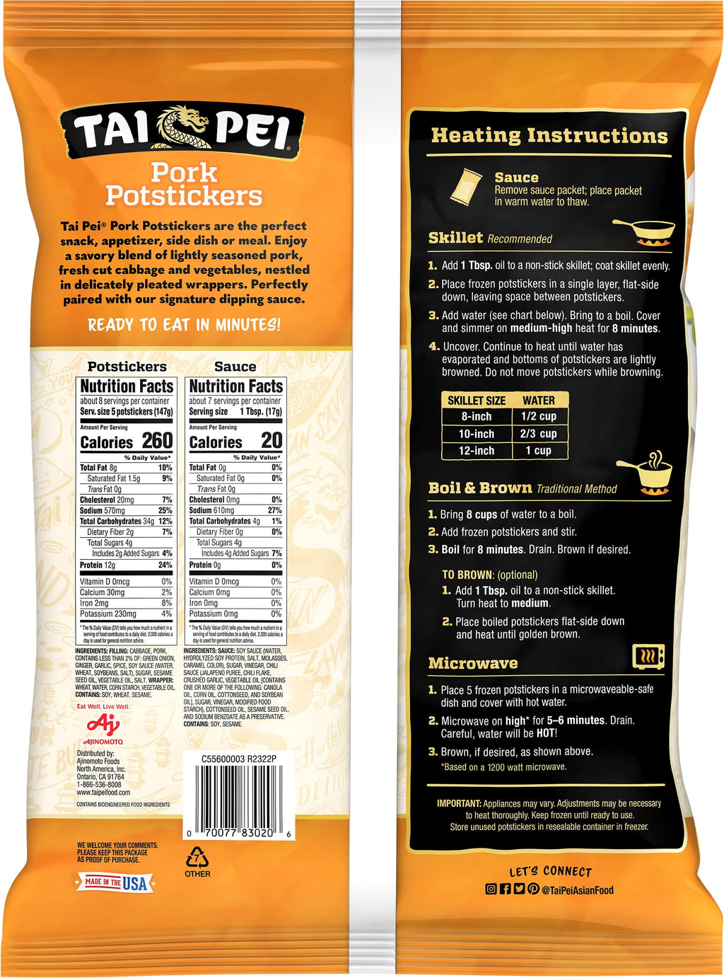 Tai Pei Pork Potstickers Frozen Asian Appetizers 46.5 Oz