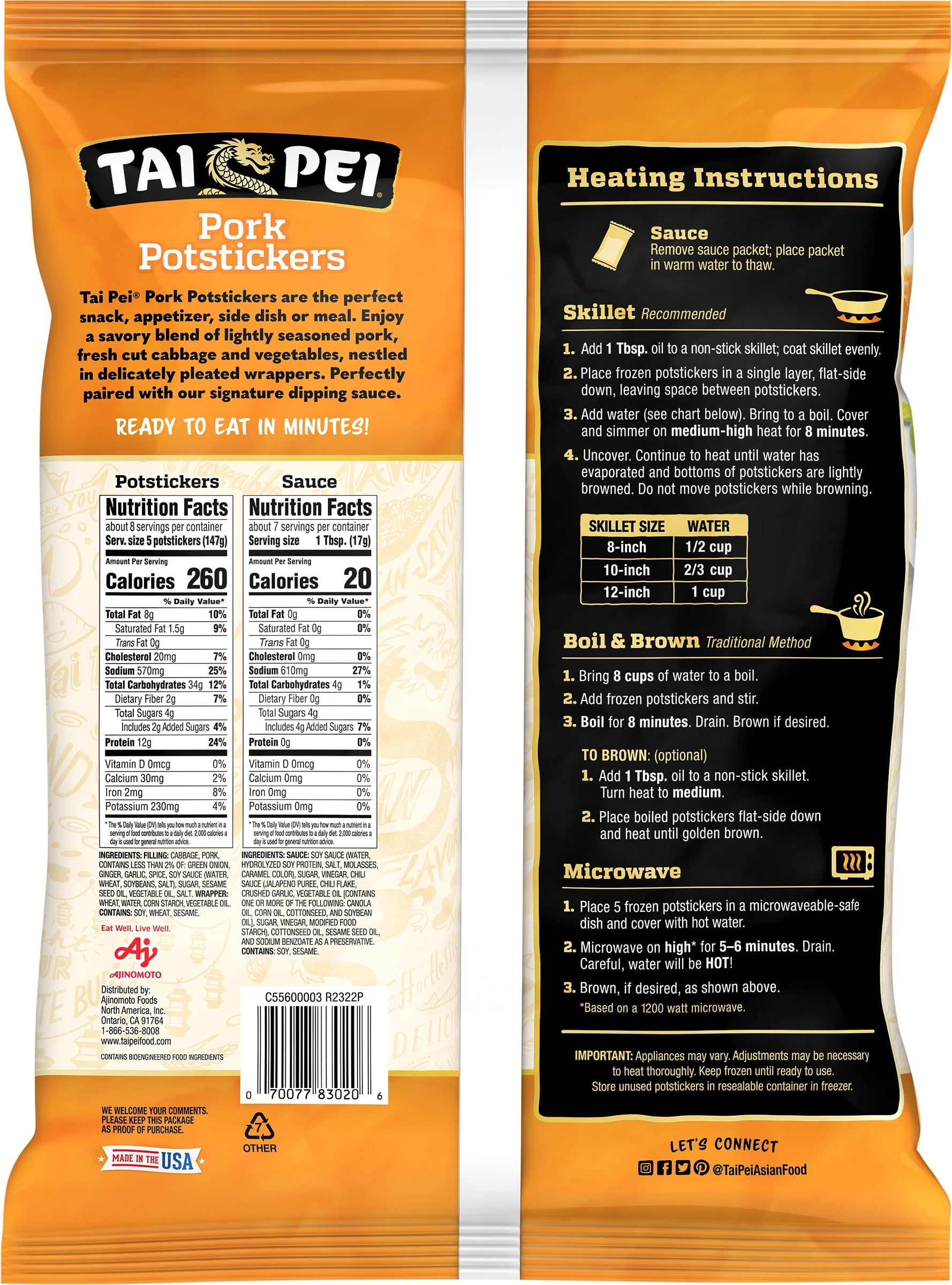 Tai Pei Pork Potstickers Frozen Asian Appetizers 46.5 Oz