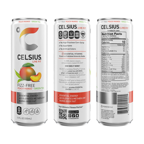 CELSIUS Essential Peach Mango Green Tea Energy Drink 12 fl oz Single Can