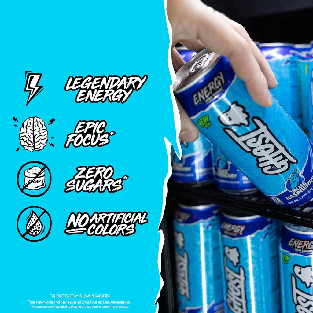 GHOST Energy Zero Sugars Energy Drink Blue Raspberry 16 fl oz Single Can