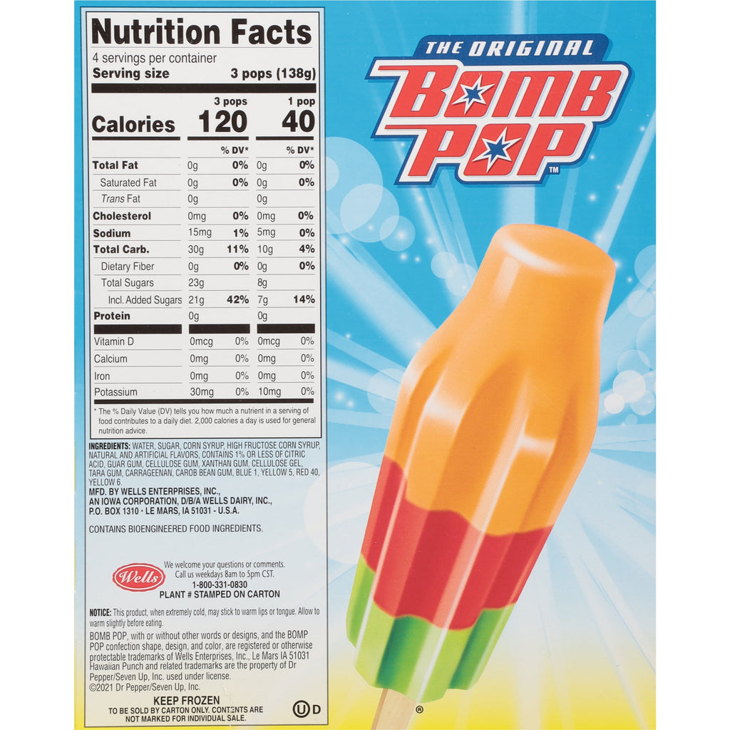 Bomb Pop Hawaiian Punch Freeze Ice Pops 12 Count 21 Fl Oz