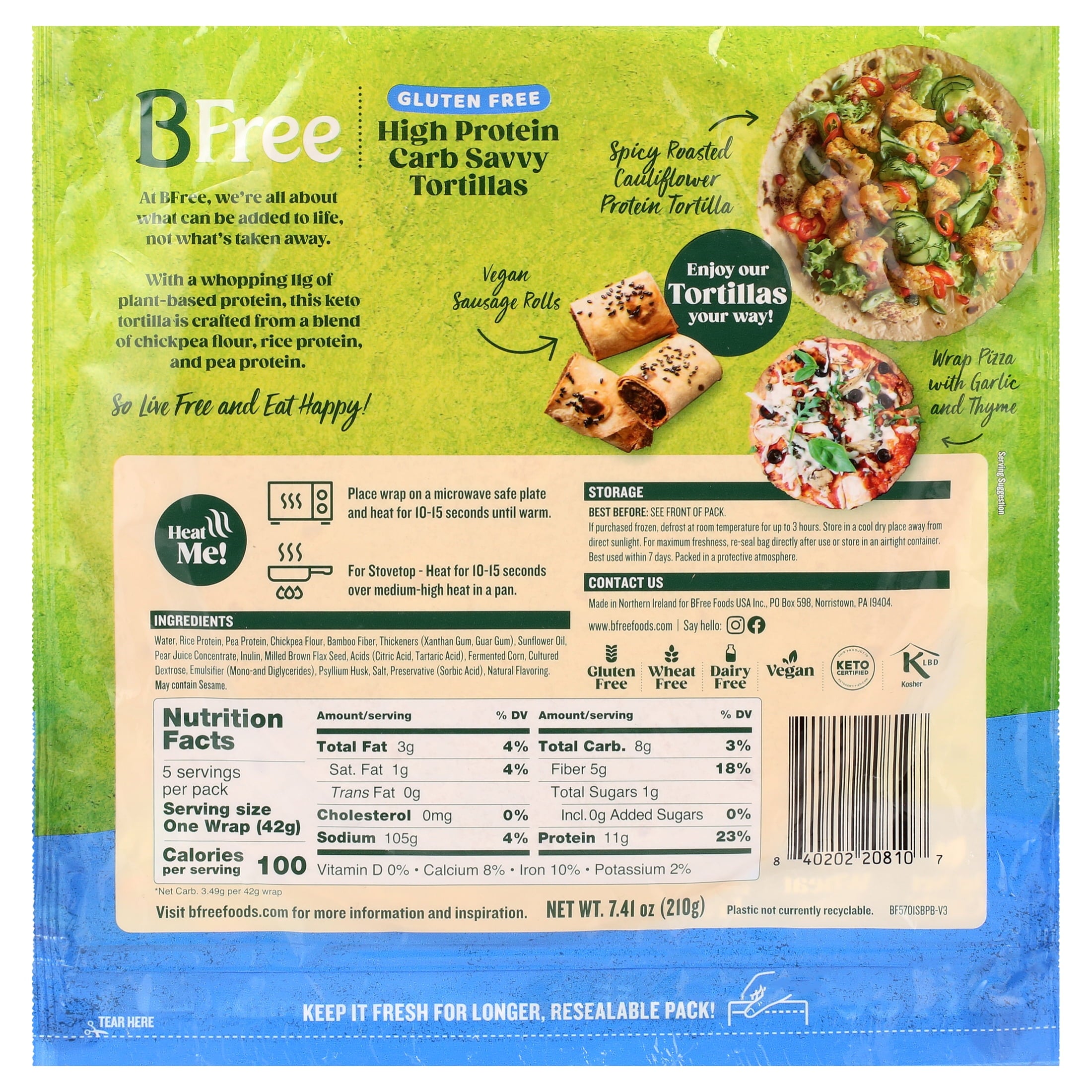 Gluten Free Keto Tortilla Wraps 7.4 Oz 5 Count BFree