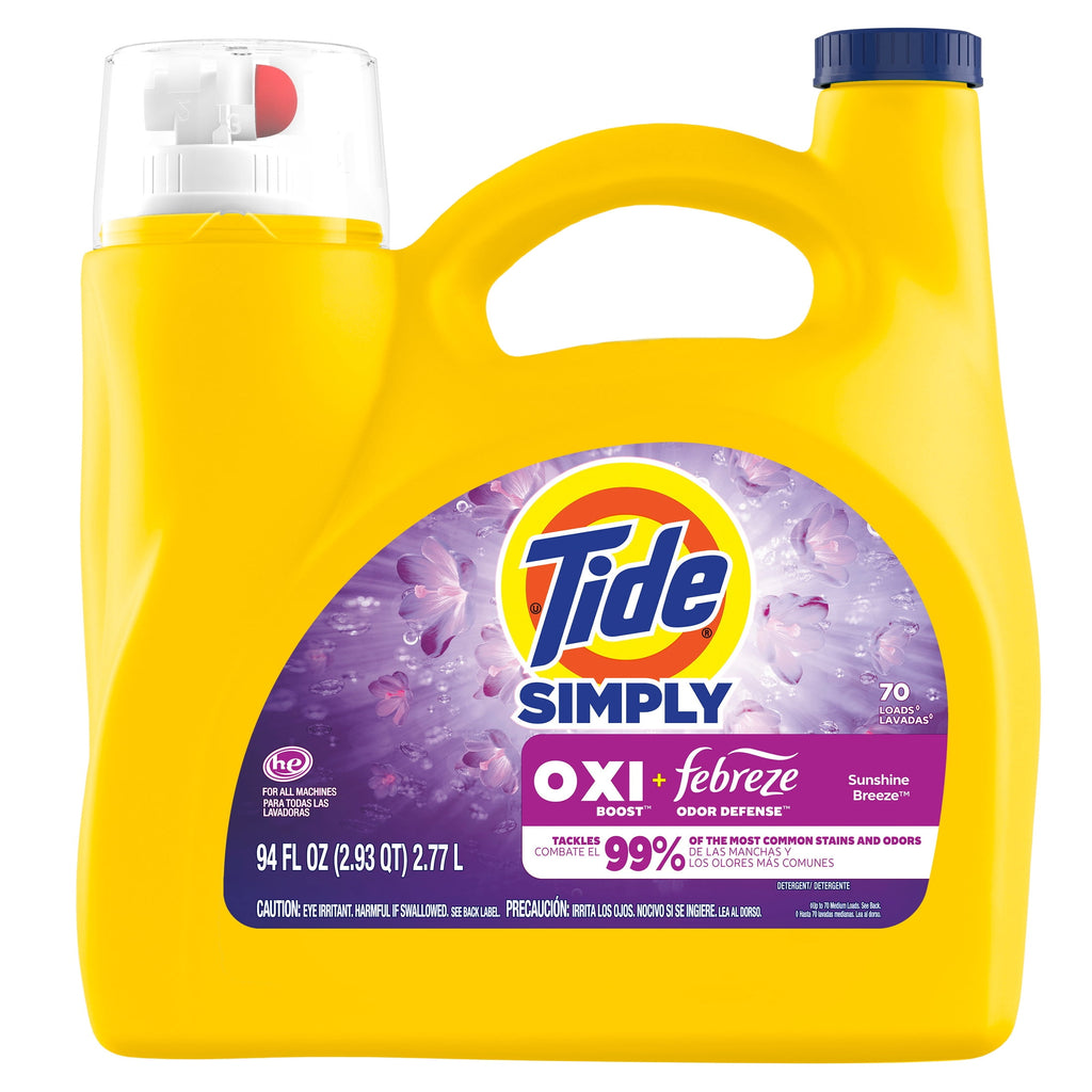 Tide Simply Oxi Boost + Febreze Odor Defense Liquid Laundry Detergent Sunny Breeze 94 fl oz 70 Loads