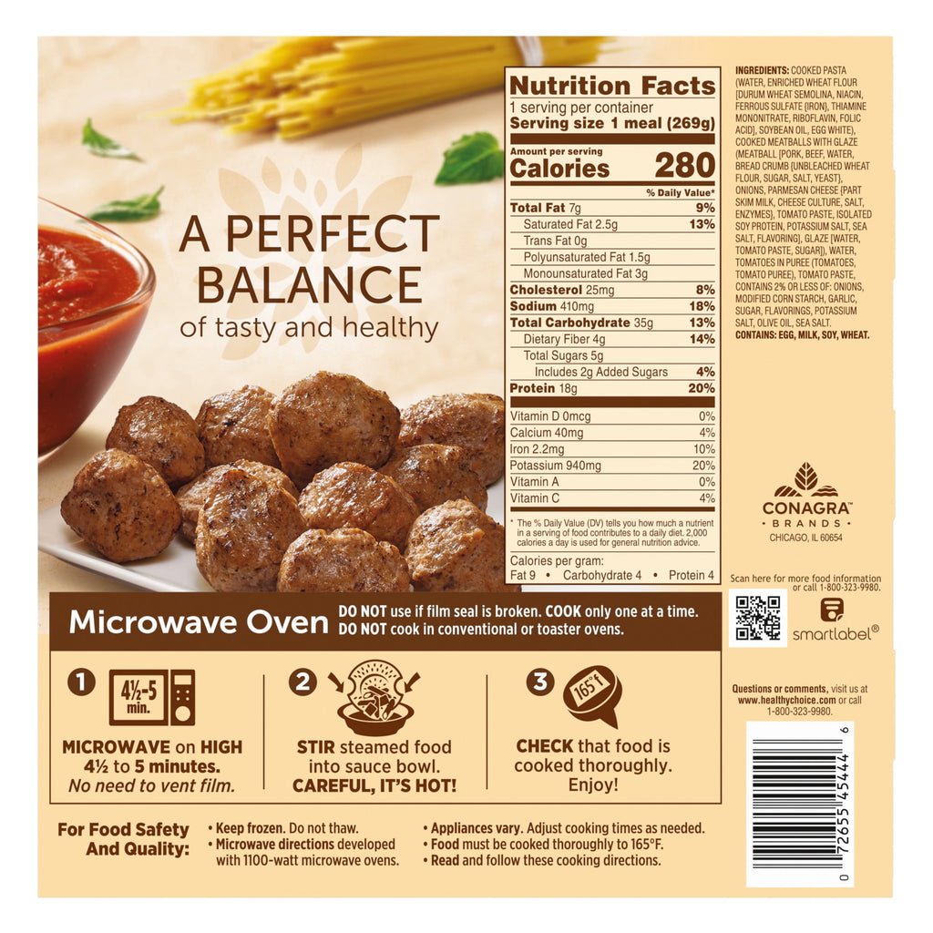 Healthy Choice Cafe Steamers Spaghetti And Meatballs Frozen Meal 9.5 Oz