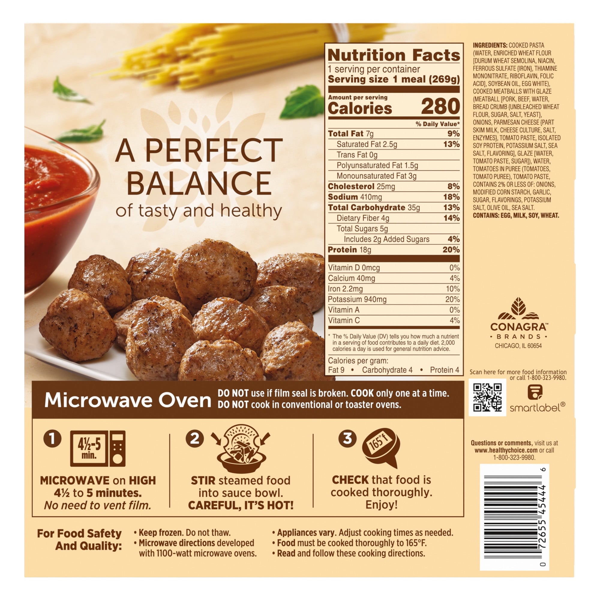 Healthy Choice Cafe Steamers Spaghetti And Meatballs Frozen Meal 9.5 Oz