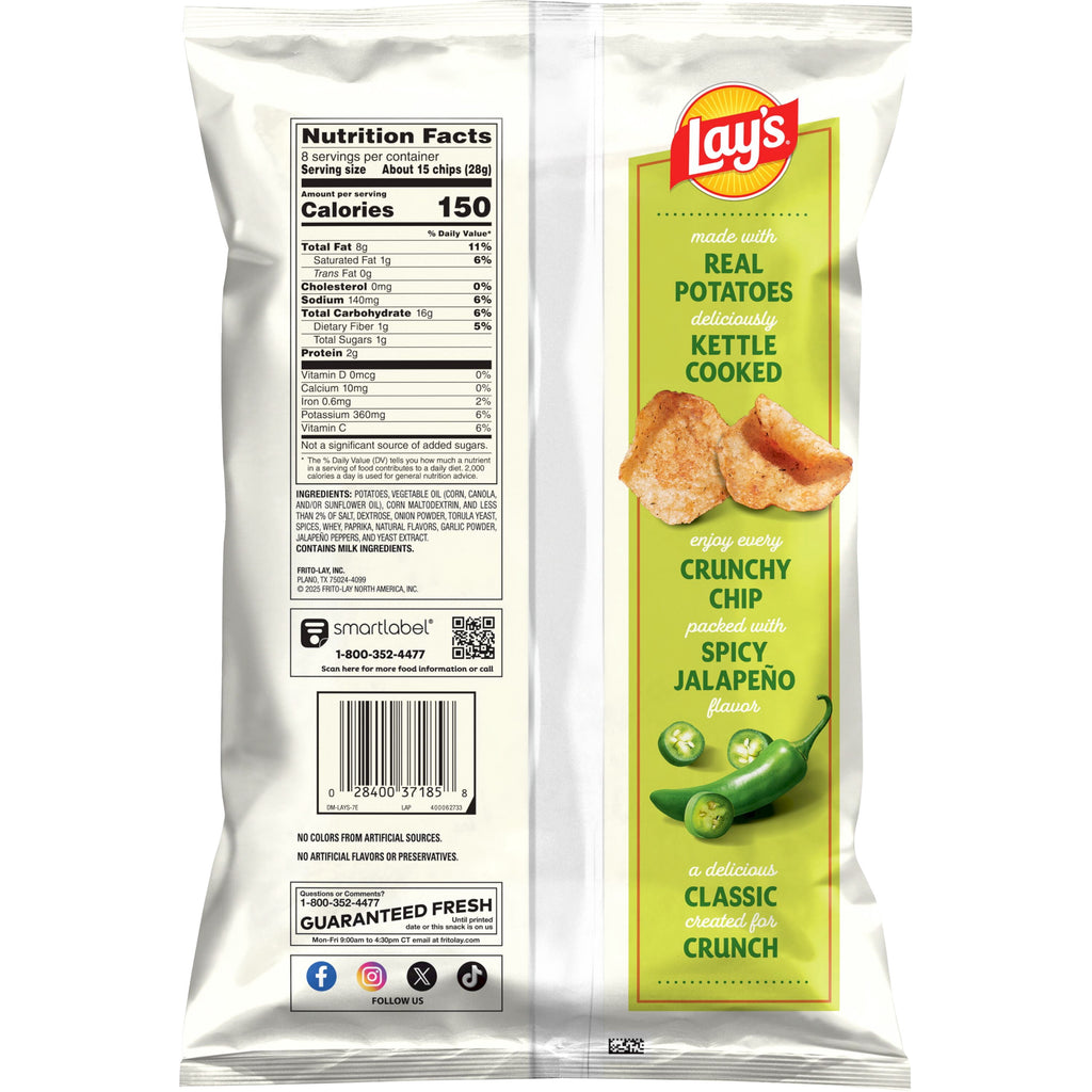 Jalapeno Kettle Cooked Potato Chips 8 Oz Lay's
