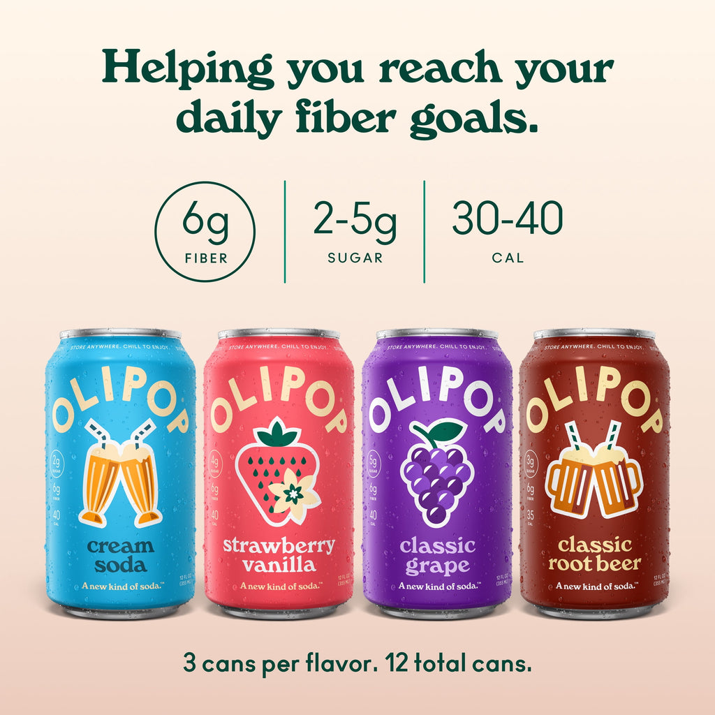 OLIPOP 6g Fiber Prebiotic Soda Variety Pack Cans 12 Fl Oz 8 Pack