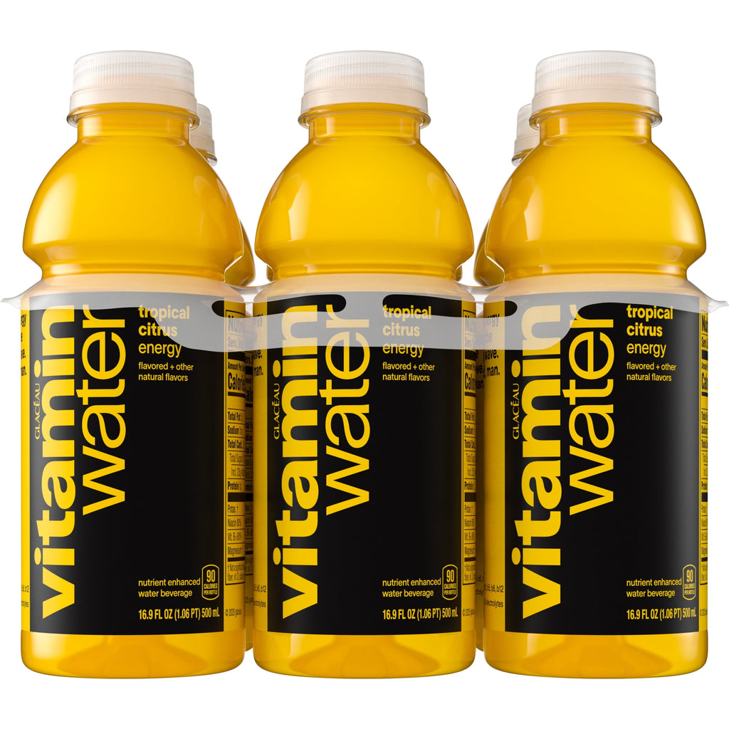 vitaminwater Energy Tropical Citrus Flavored Water Beverage 16.9 fl oz Plastic Bottles 6 Pack