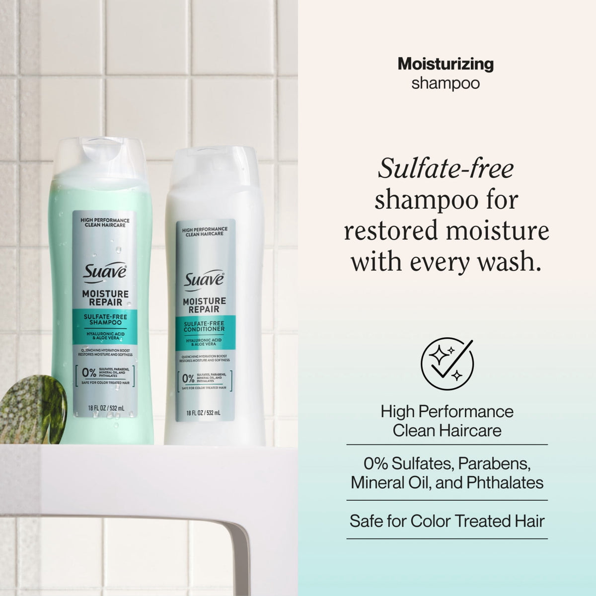 Suave Moisture Repair Sulfate-Free Shampoo with Hyaluronic Acid & Aloe Vera 18 fl oz