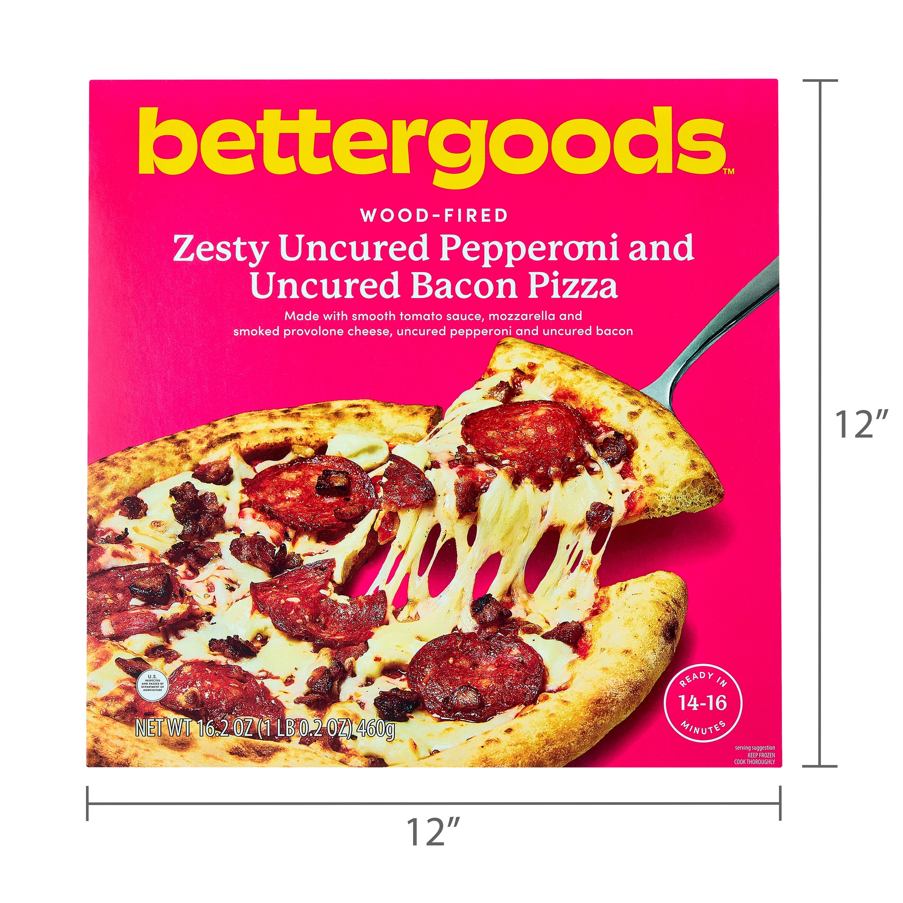 Bettergoods Wood-Fired Zesty Uncured Pepperoni and Uncured Bacon Pizza 16.2 Oz Frozen
