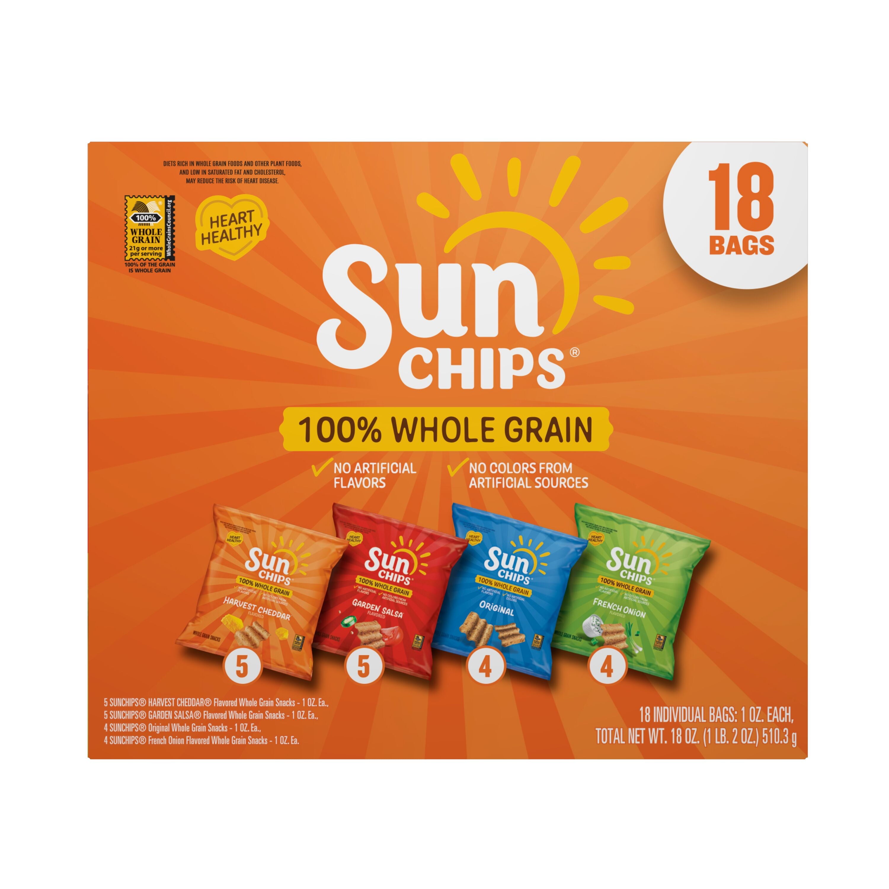 SunChips 100% Whole Grain Snacks Variety Pack 1 Oz 18 Count Frito-Lay