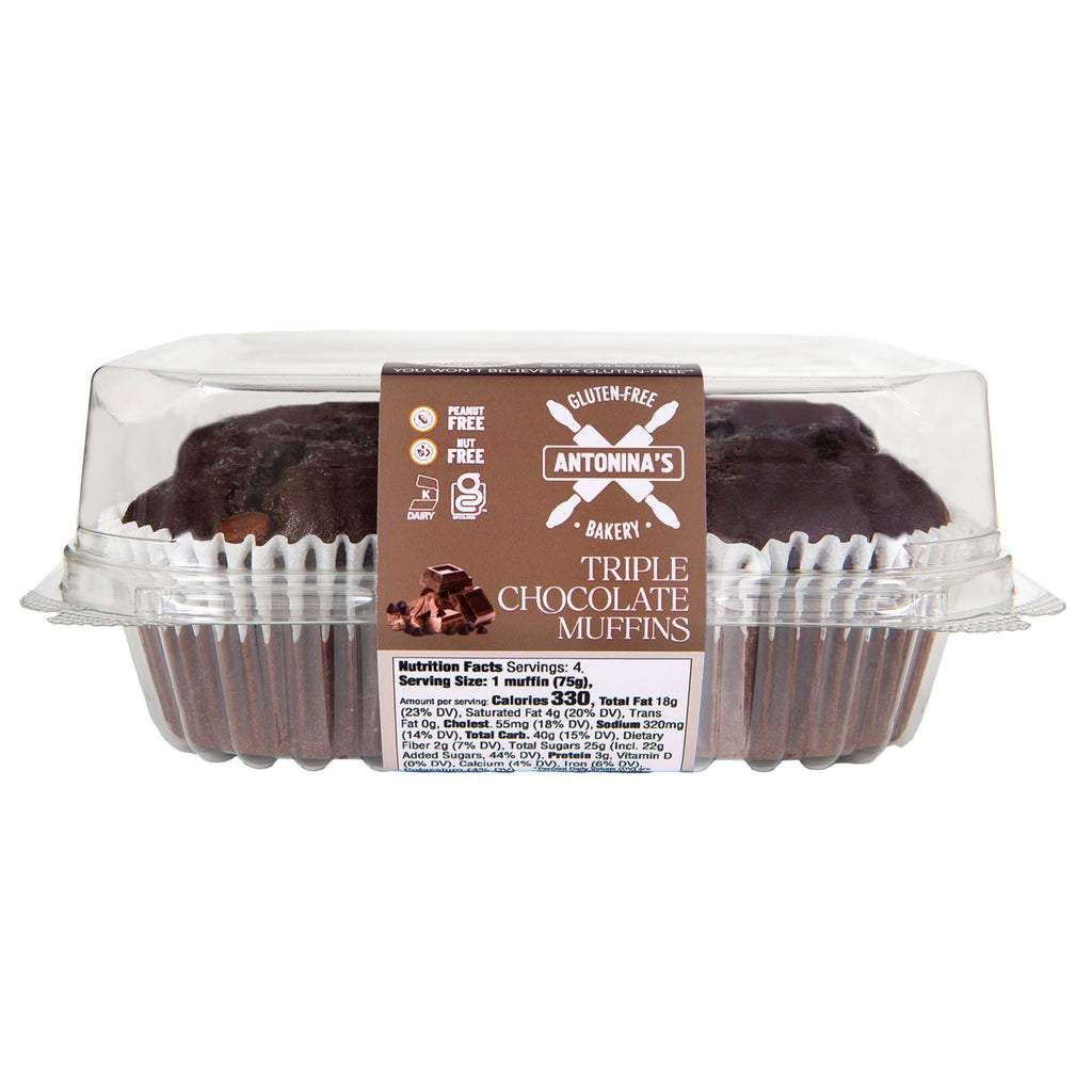 Antonina's Gluten Free Frozen Triple Chocolate Muffins 10.5 Oz 4 Pack