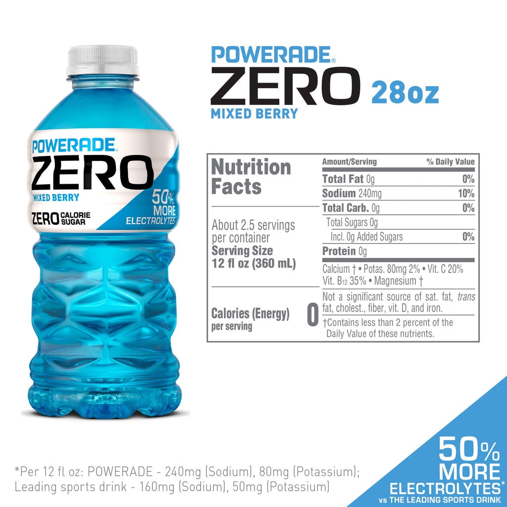 Powerade Zero Sugar Mixed Berry Electrolyte Sports Drink 28 fl oz Bottle