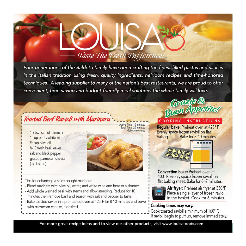 Louisa Original Beef Toasted Ravioli Frozen 16 Oz Box 24 Count