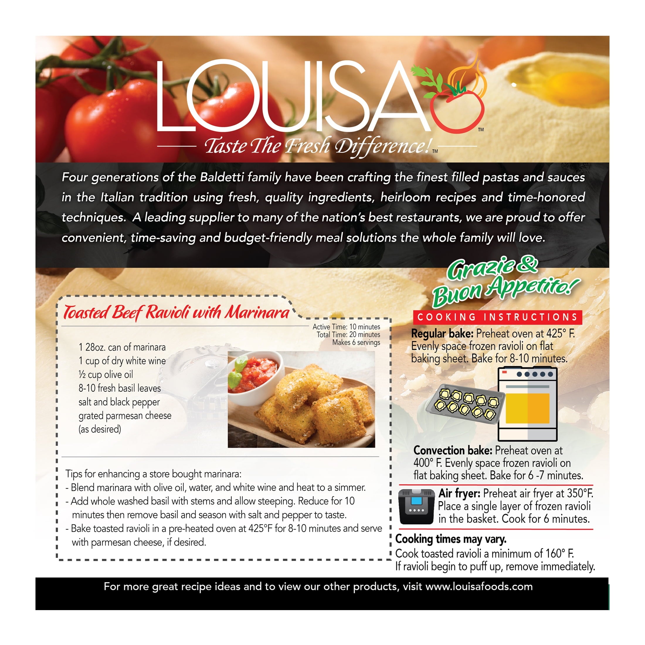 Louisa Original Beef Toasted Ravioli Frozen 16 Oz Box 24 Count