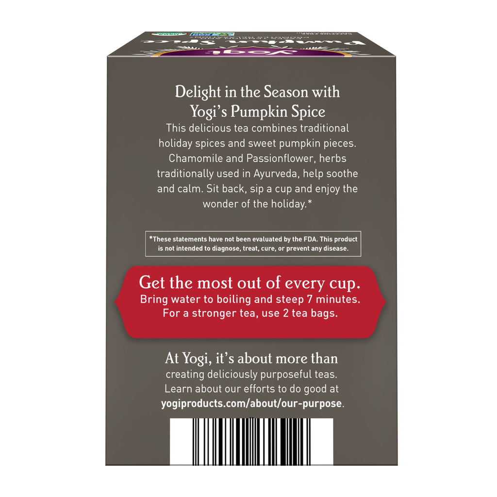 Yogi Pumpkin Spice Organic Herbal Wellness Tea Bags 1.12 oz 16 Count