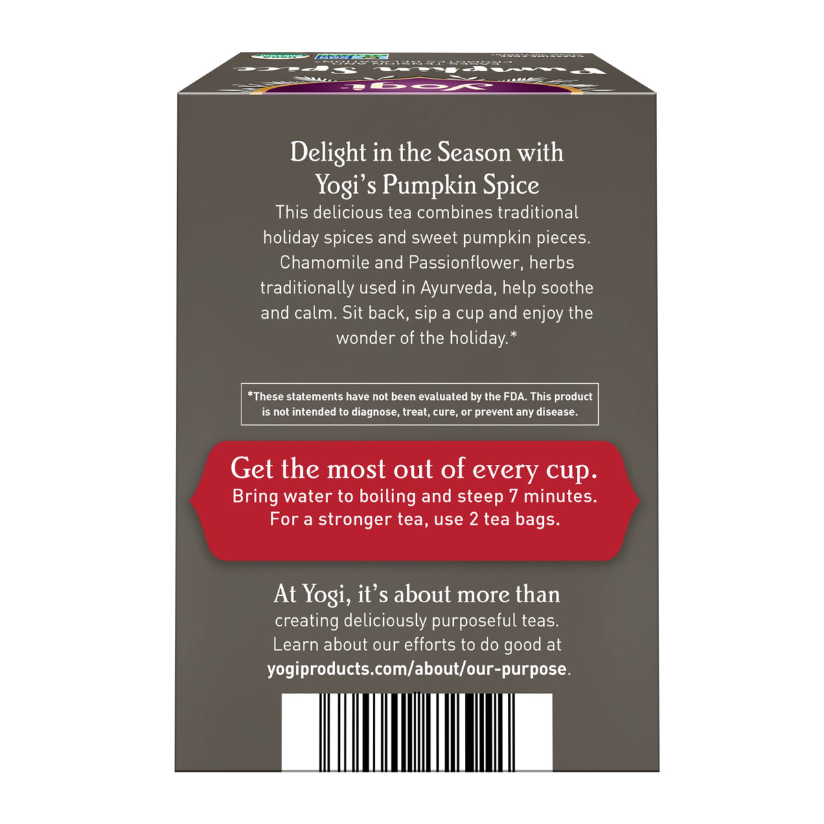 Yogi Pumpkin Spice Organic Herbal Wellness Tea Bags 1.12 oz 16 Count