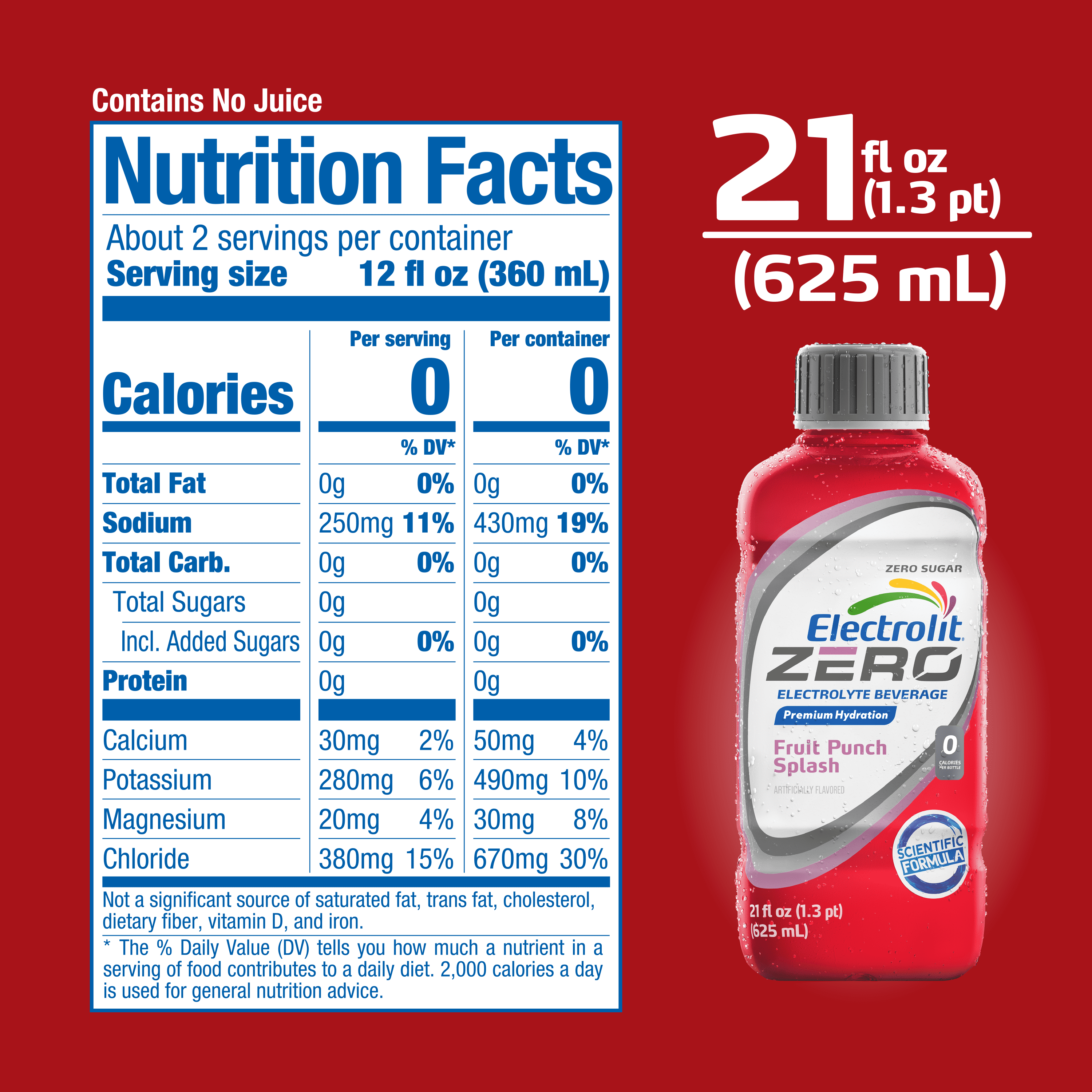 Electrolit Zero Sugar-Free Fruit Punch Sports Drink 21 fl oz
