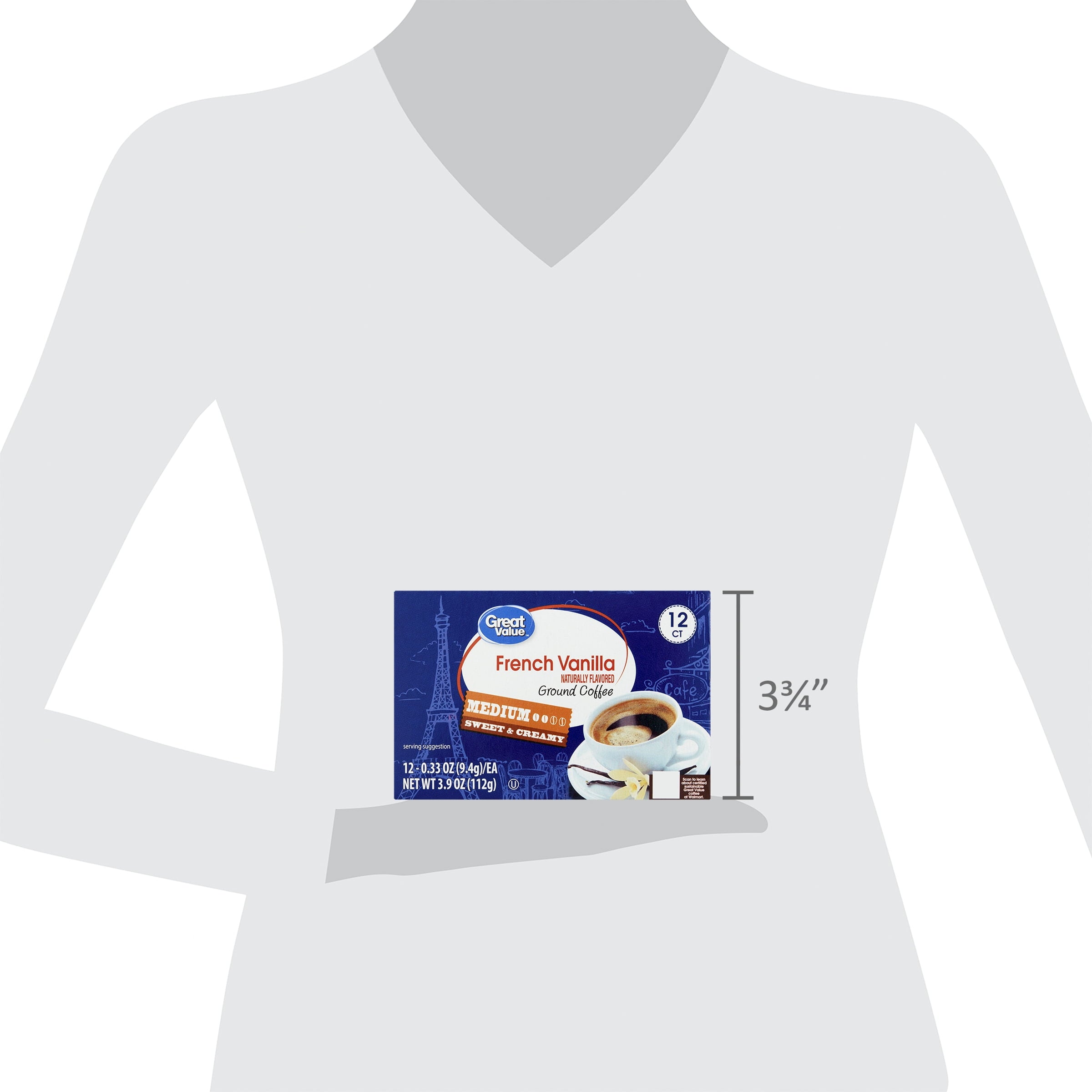 Great Value 100% Arabica French Vanilla Medium Roast Ground Coffee Pods 12 Count