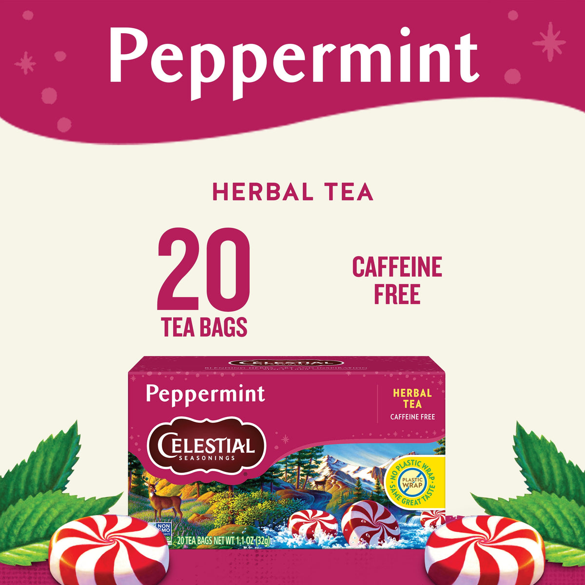 Celestial Seasonings Peppermint Caffeine-Free Herbal Tea Bags 1.7 oz 20 Count