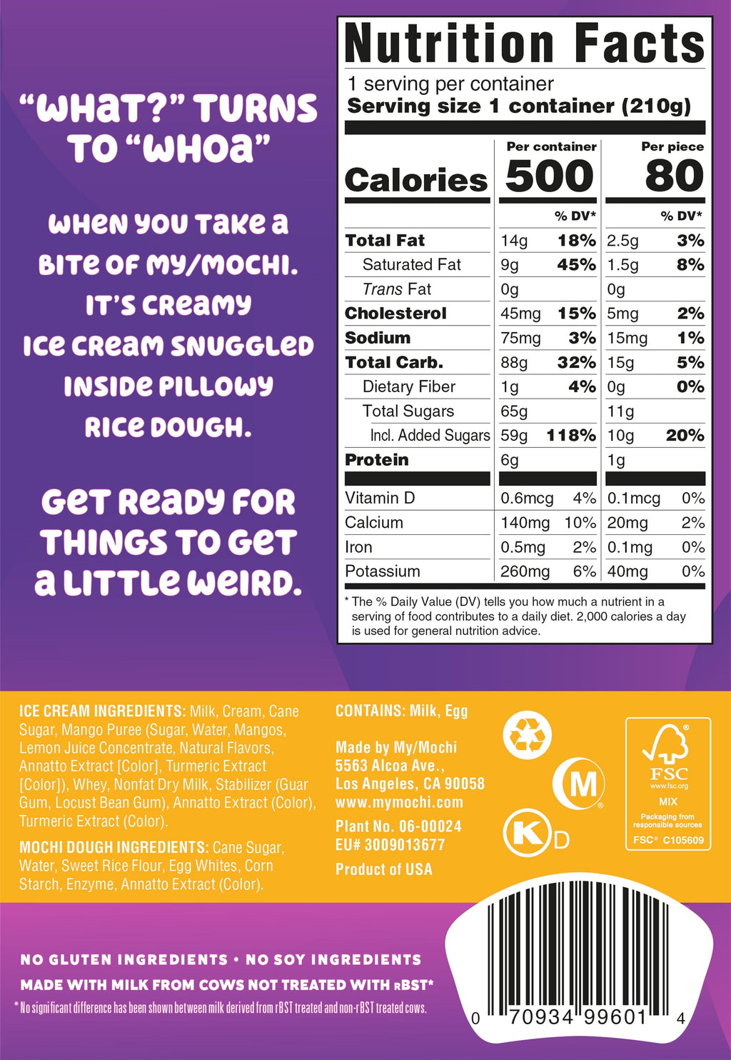 My/Mochi Ice Cream Sweet Mango 6 Count