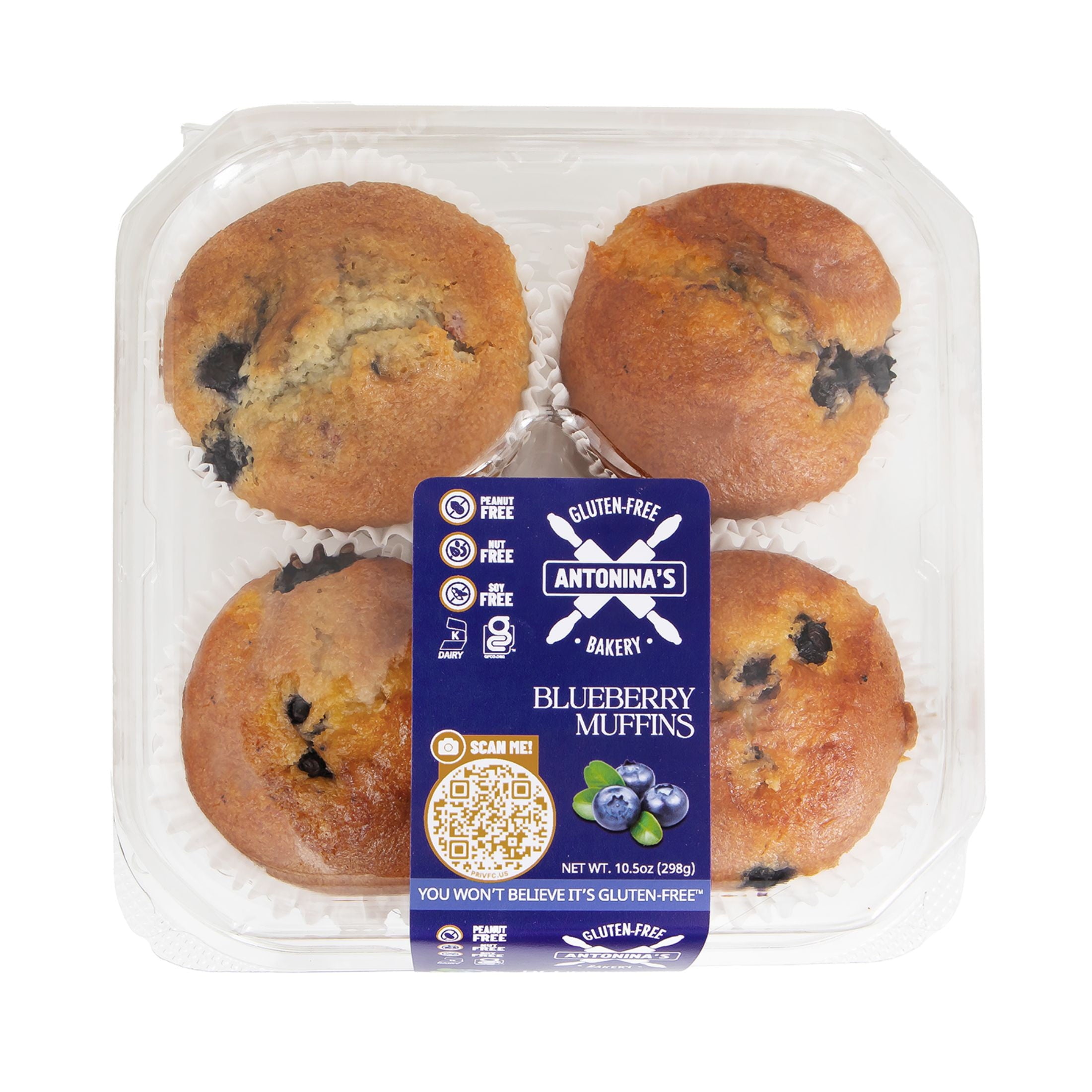 Blueberry Muffins 10.5 Oz 4 Count Antonina's Gluten-Free Bakery