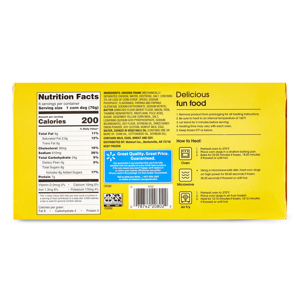 Great Value Classic Corn Dogs Frozen 16 Oz 6 Count