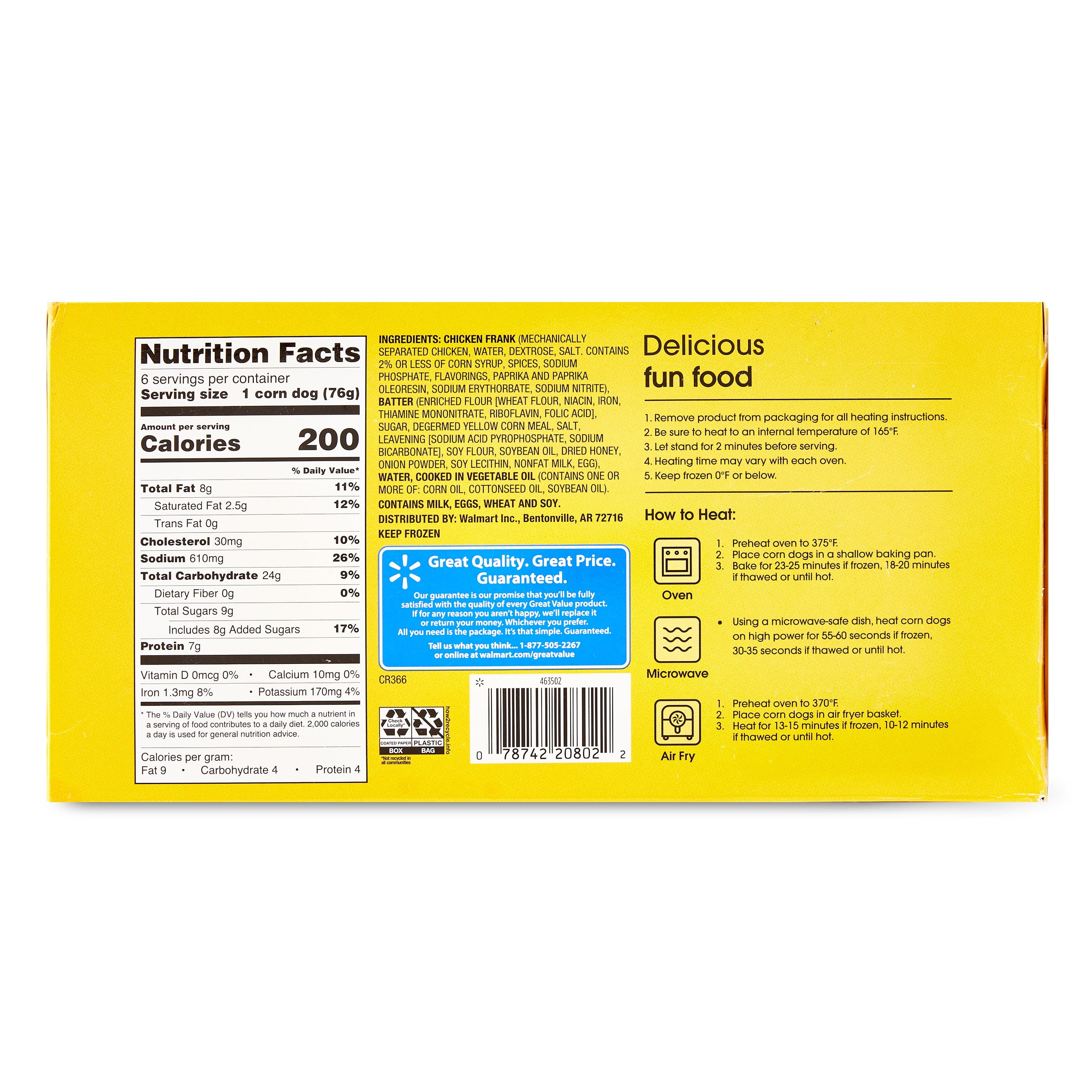 Great Value Classic Corn Dogs Frozen 16 Oz 6 Count