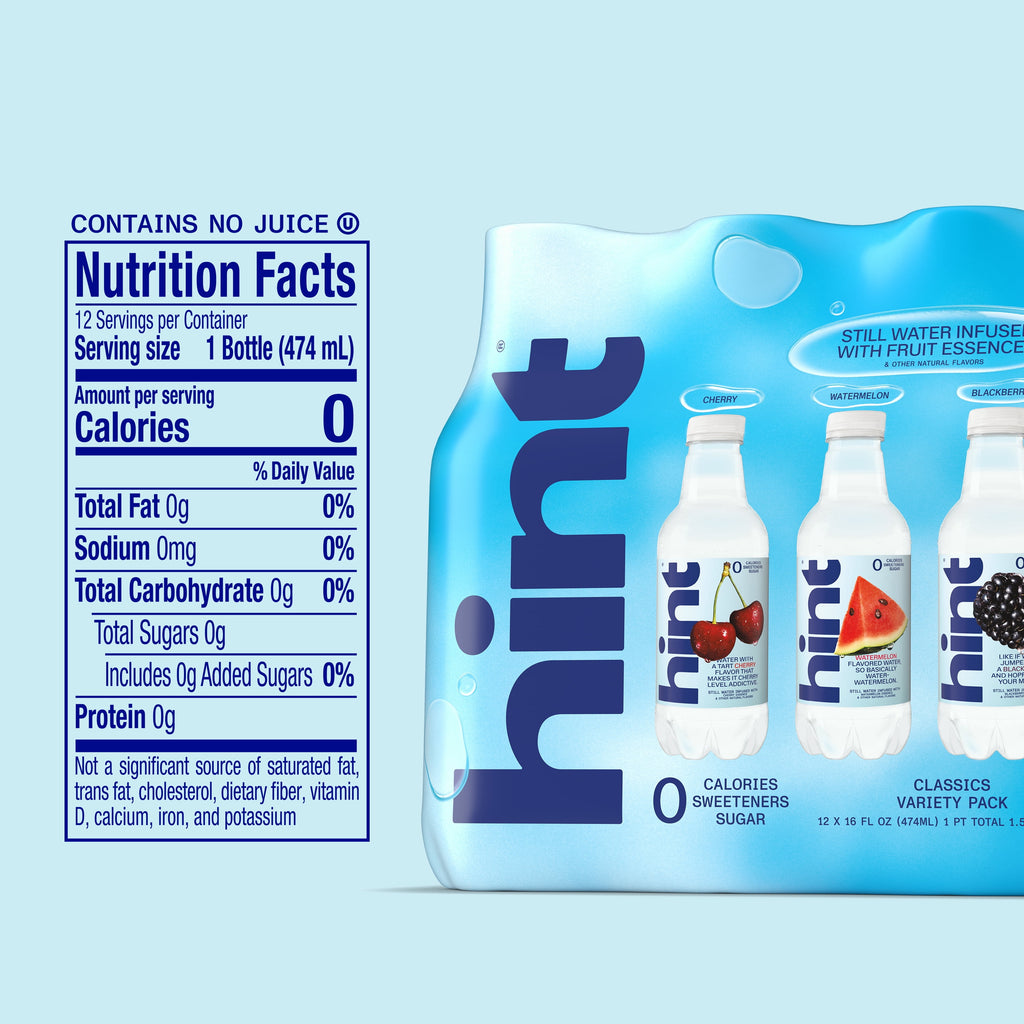Hint Blue 4-Flavor Variety Pack Flavored Water 16 fl oz 12 Pack Plastic Bottles